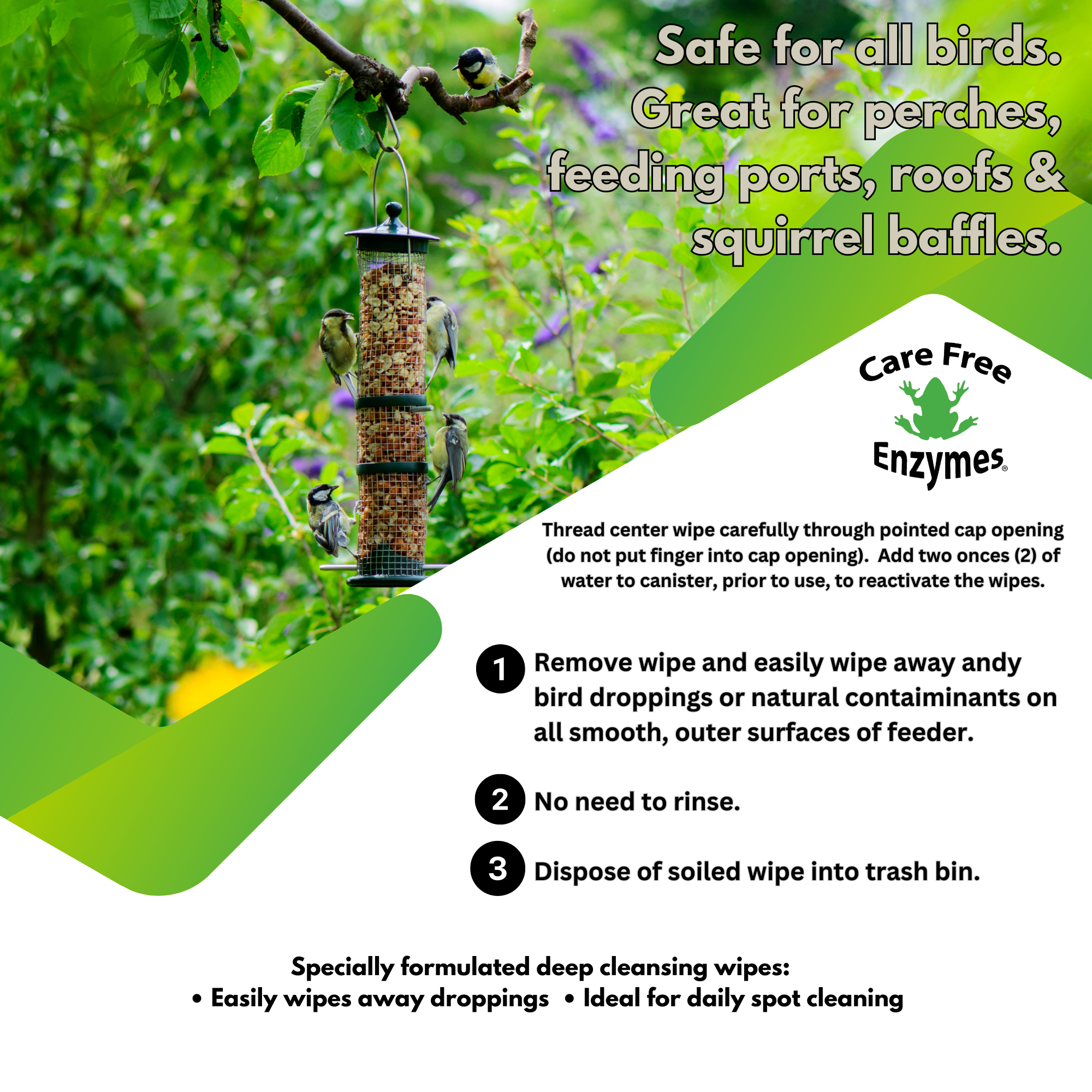 Natural Bird Feeder Cleaning Wipes | Safe & Convenient | Birdfeeder Wipes | 40 Count