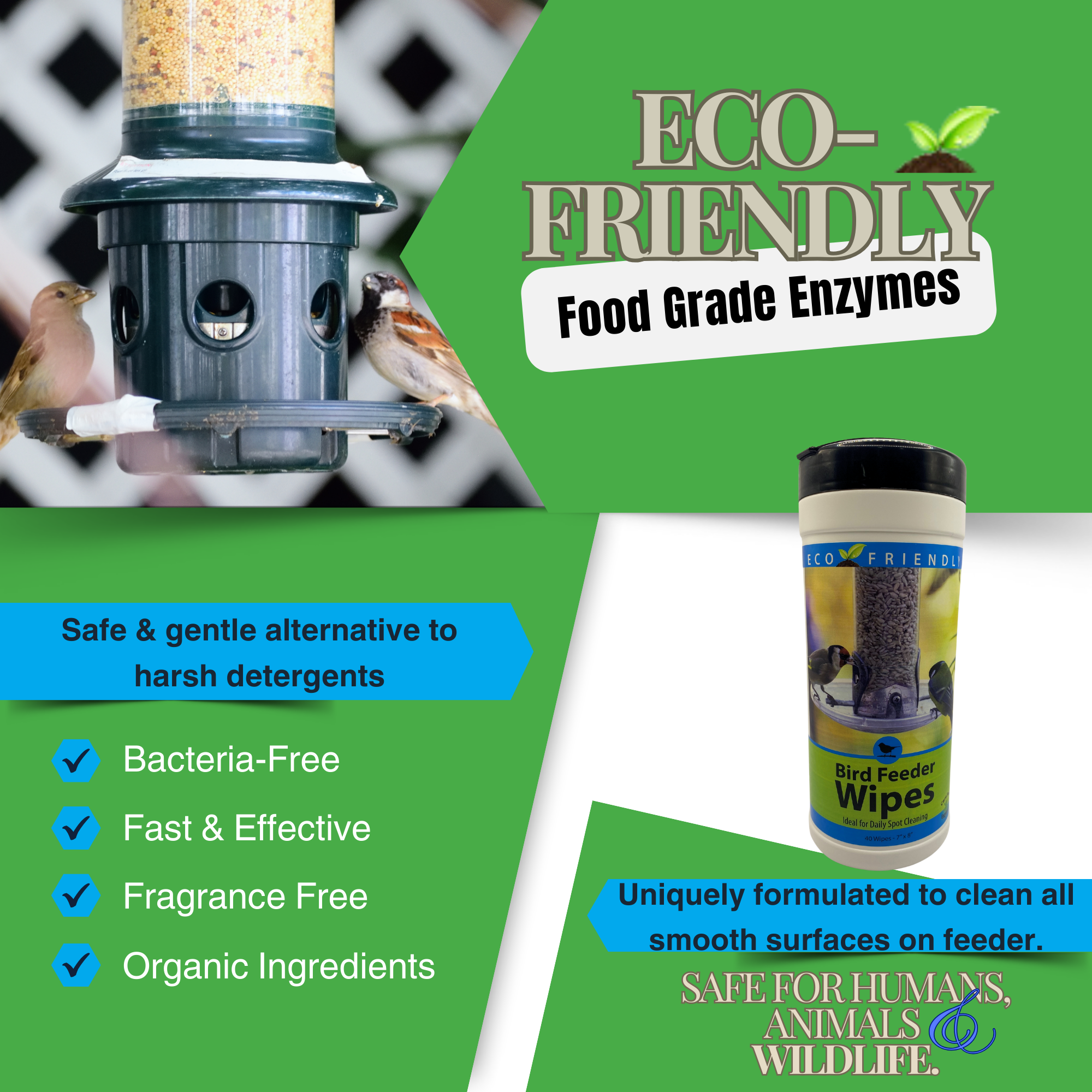 Natural Bird Feeder Cleaning Wipes | Safe & Convenient | Birdfeeder Wipes | 40 Count