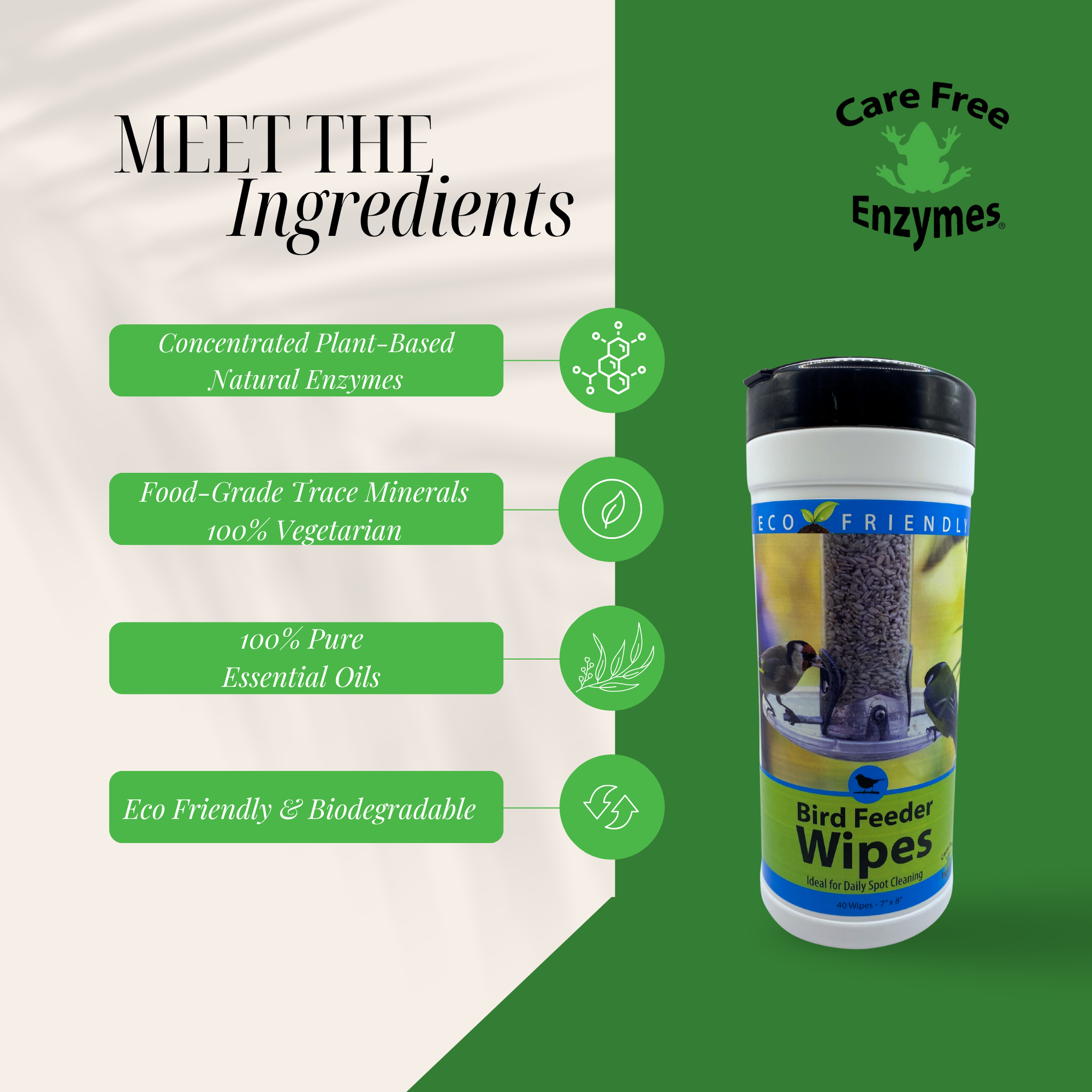 Natural Bird Feeder Cleaning Wipes | Safe & Convenient | Birdfeeder Wipes | 40 Count