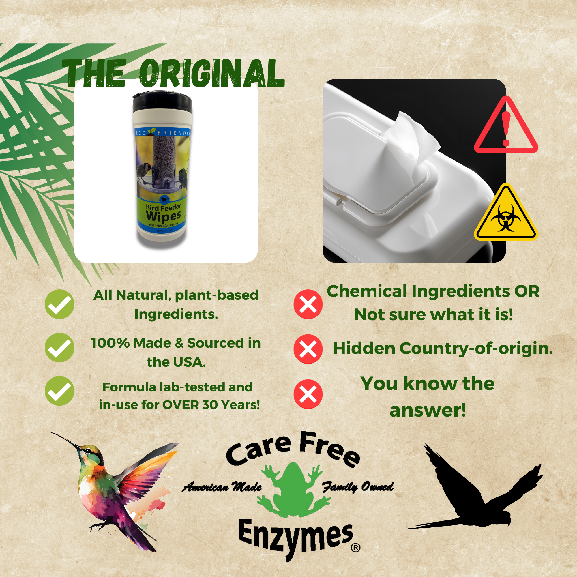 Natural Bird Feeder Cleaning Wipes | Safe & Convenient | Birdfeeder Wipes | 40 Count