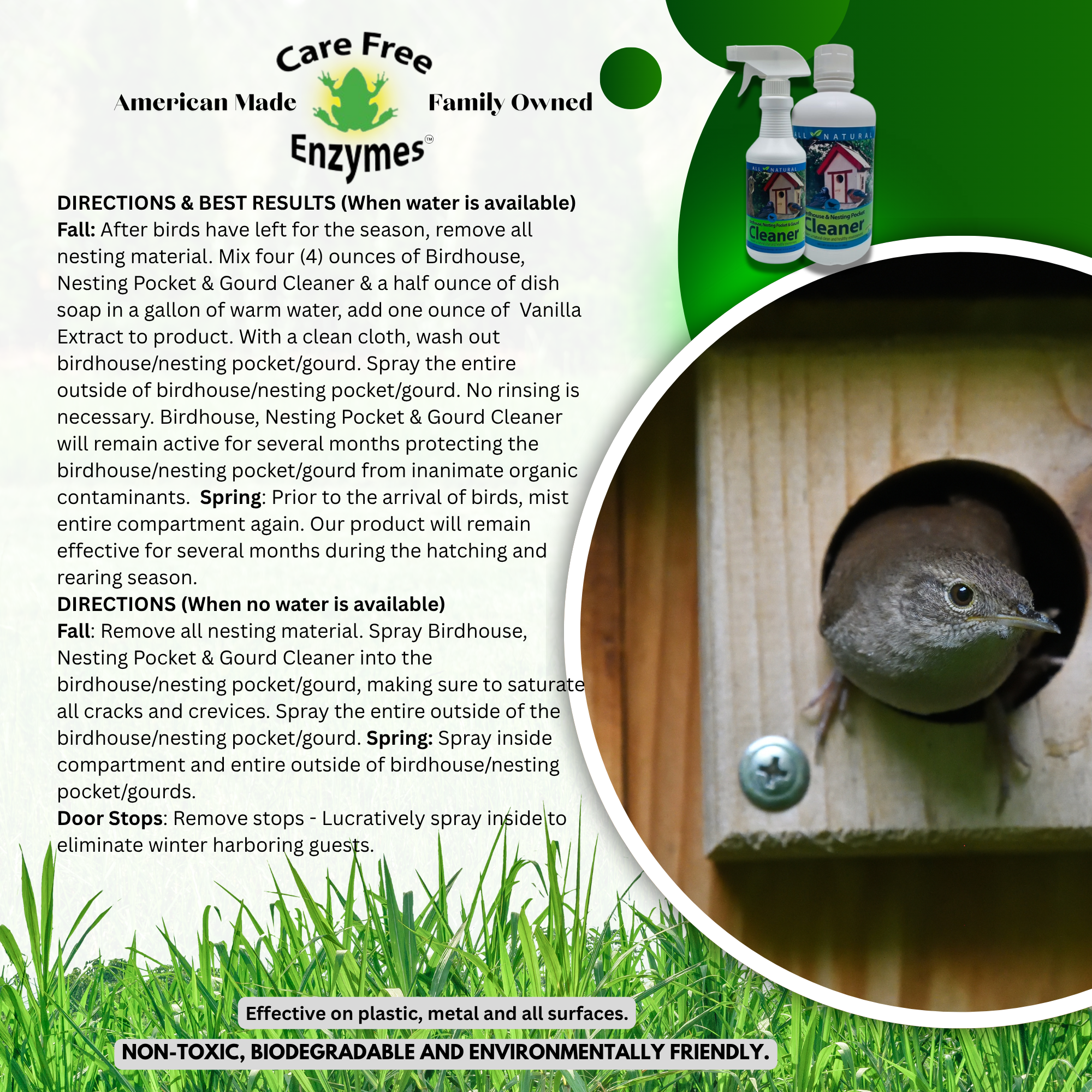 Natural Birdhouse, Gourd & Nesting Pocket Cleaner | Safe for All Nesting Birds | 16 oz & 33.9 oz