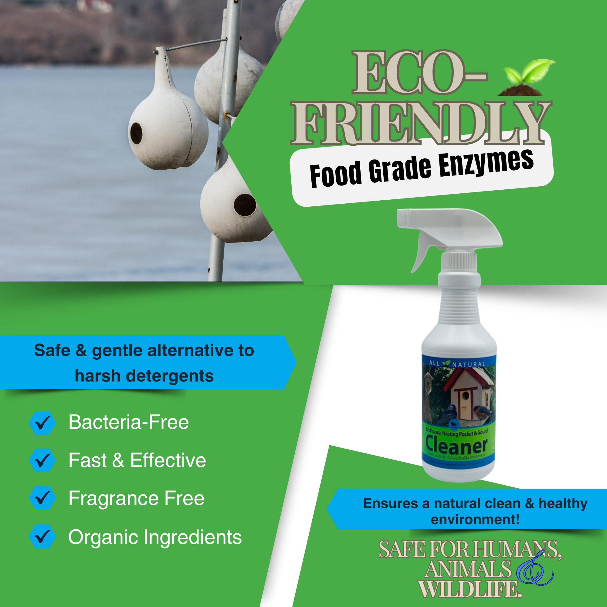 Natural Birdhouse, Gourd & Nesting Pocket Cleaner | Safe for All Nesting Birds | 16 oz & 33.9 oz