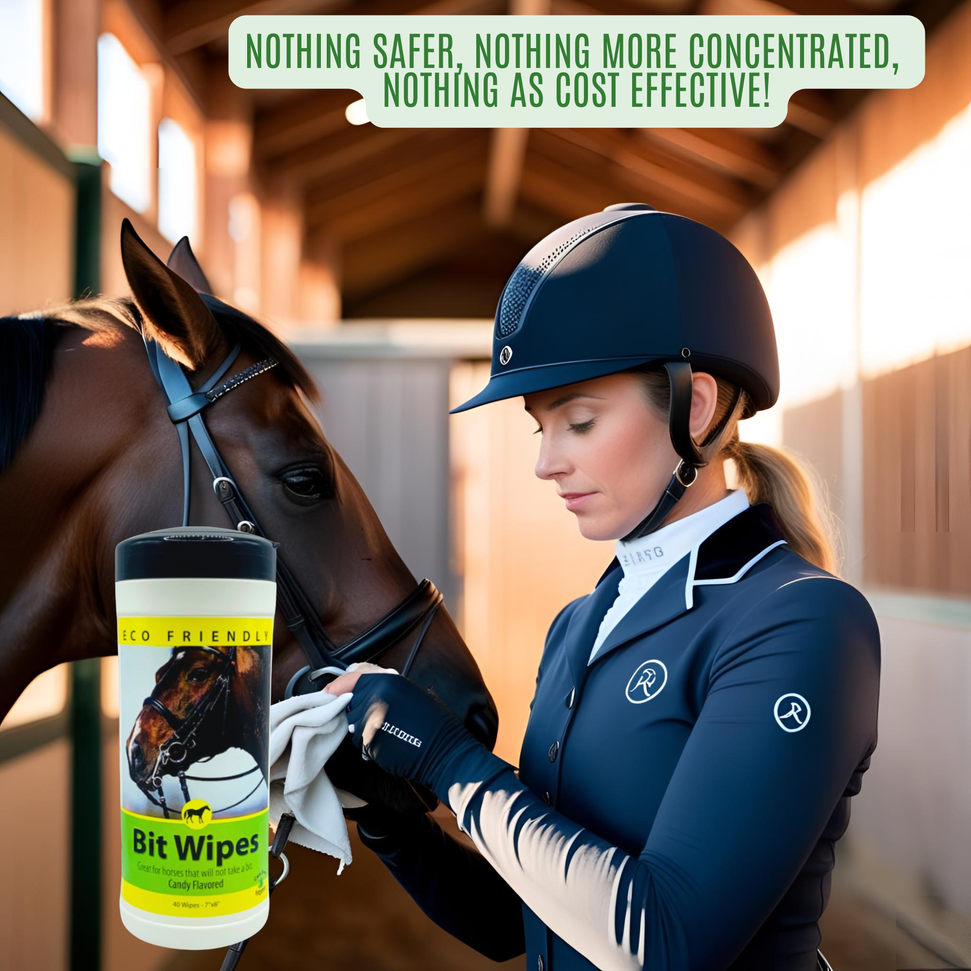 Natural Horse Bit Wipes with Peppermint Oil | Cleans & Polishes Bits | 40 Count