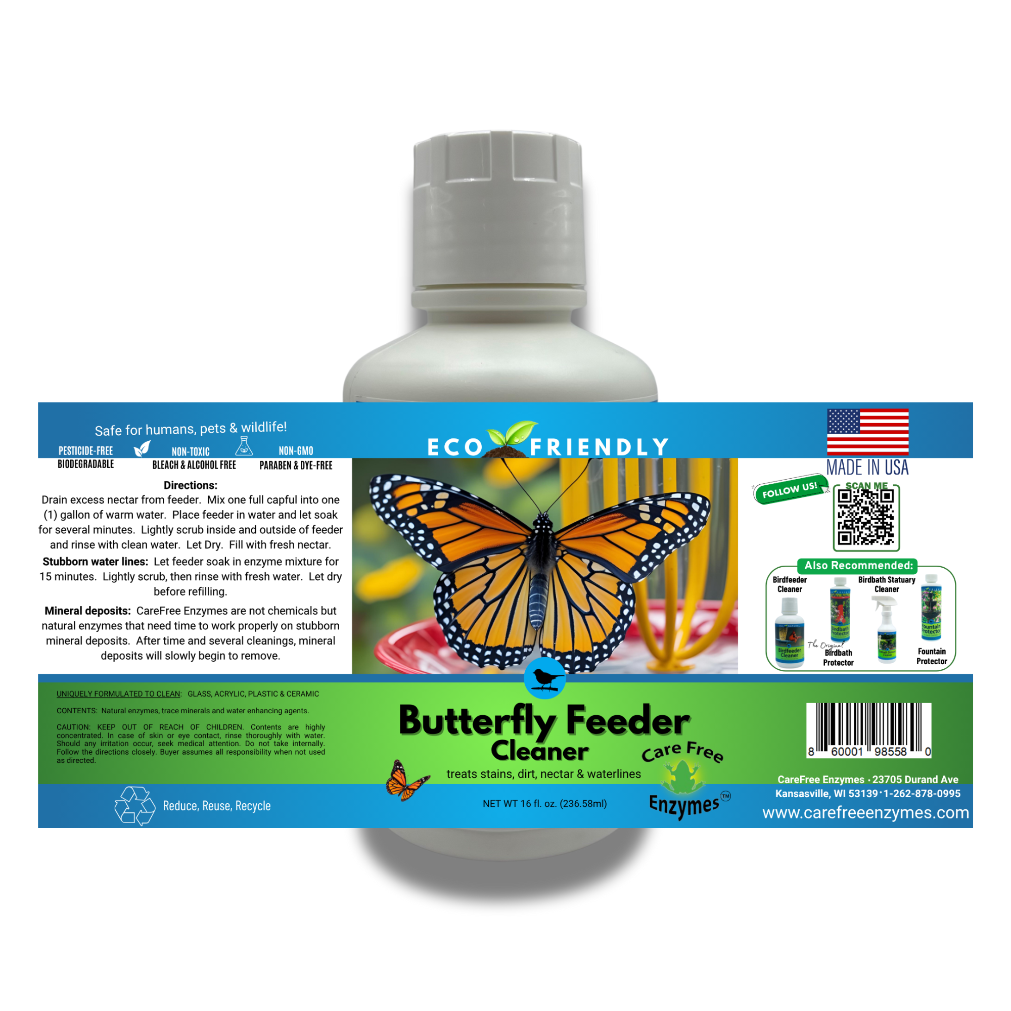 Natural Butterfly Feeder Cleaner | Cleans Sponges, Wicks & Trays Safely | 16 oz