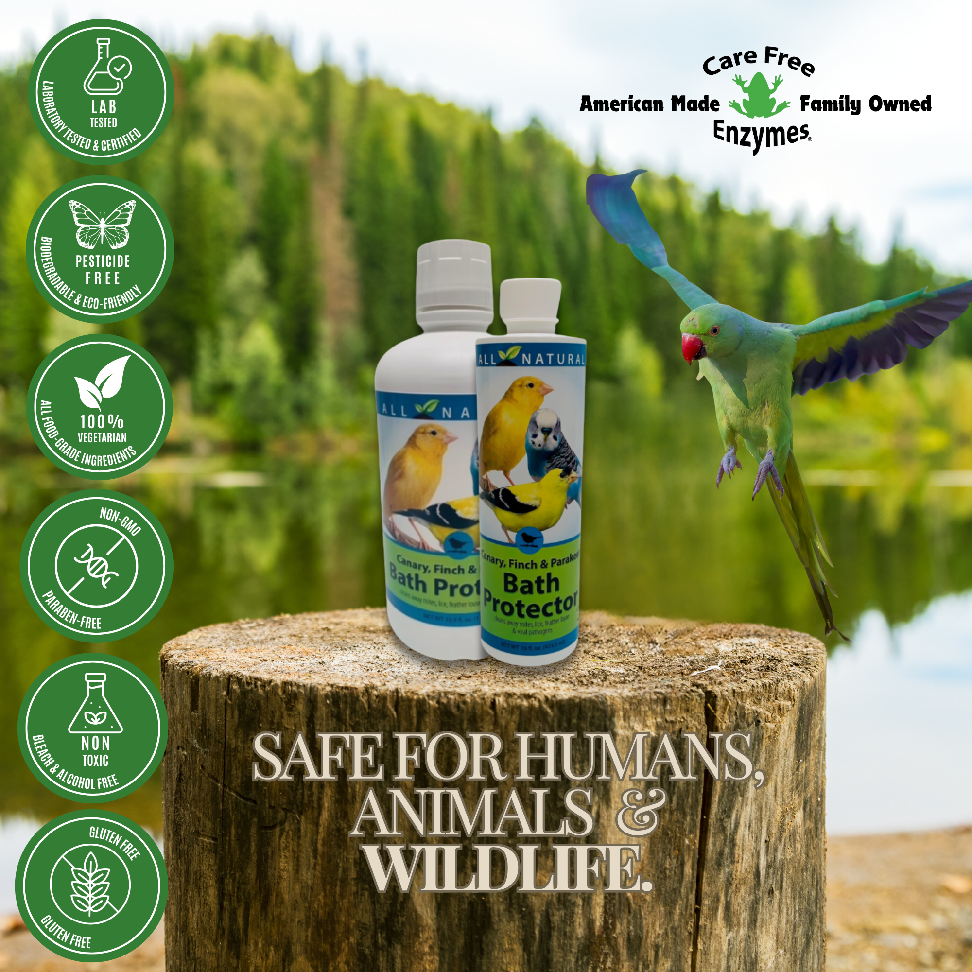 Pet Bird Bath Water Protector | For Canaries, Finches & Parakeets | 16 oz & 33.9 oz