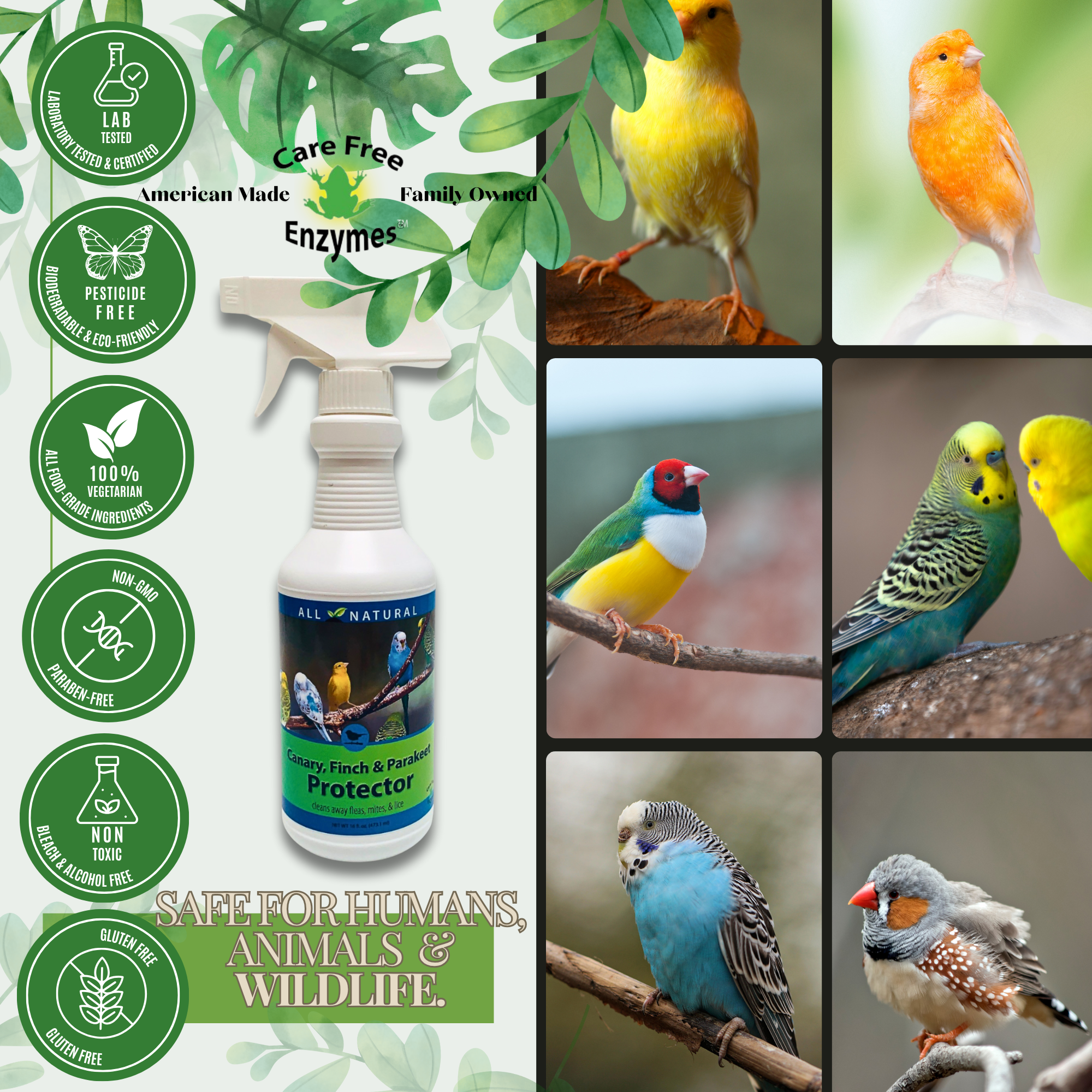 Safe Mite & Parasite Spray for Cage Birds | For Canaries, Finches & Parakeets | 16 oz