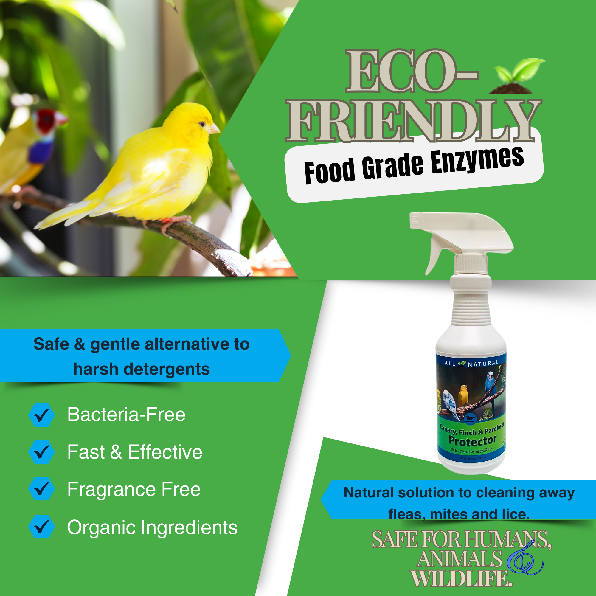 Safe Mite & Parasite Spray for Cage Birds | For Canaries, Finches & Parakeets | 16 oz