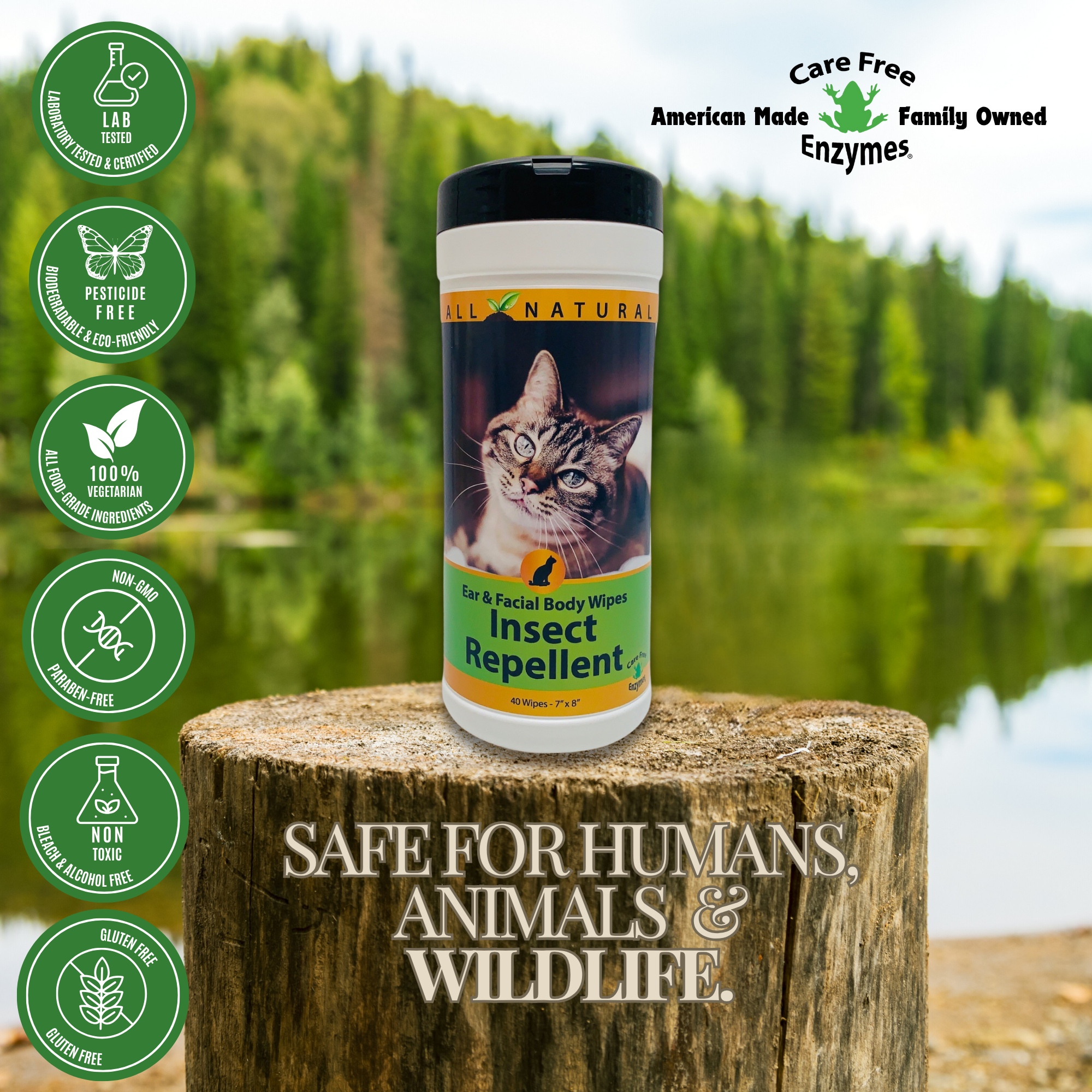 Gentle Insect Repellent Wipes for Cats | Natural Flea & Tick Protection | 40 Count