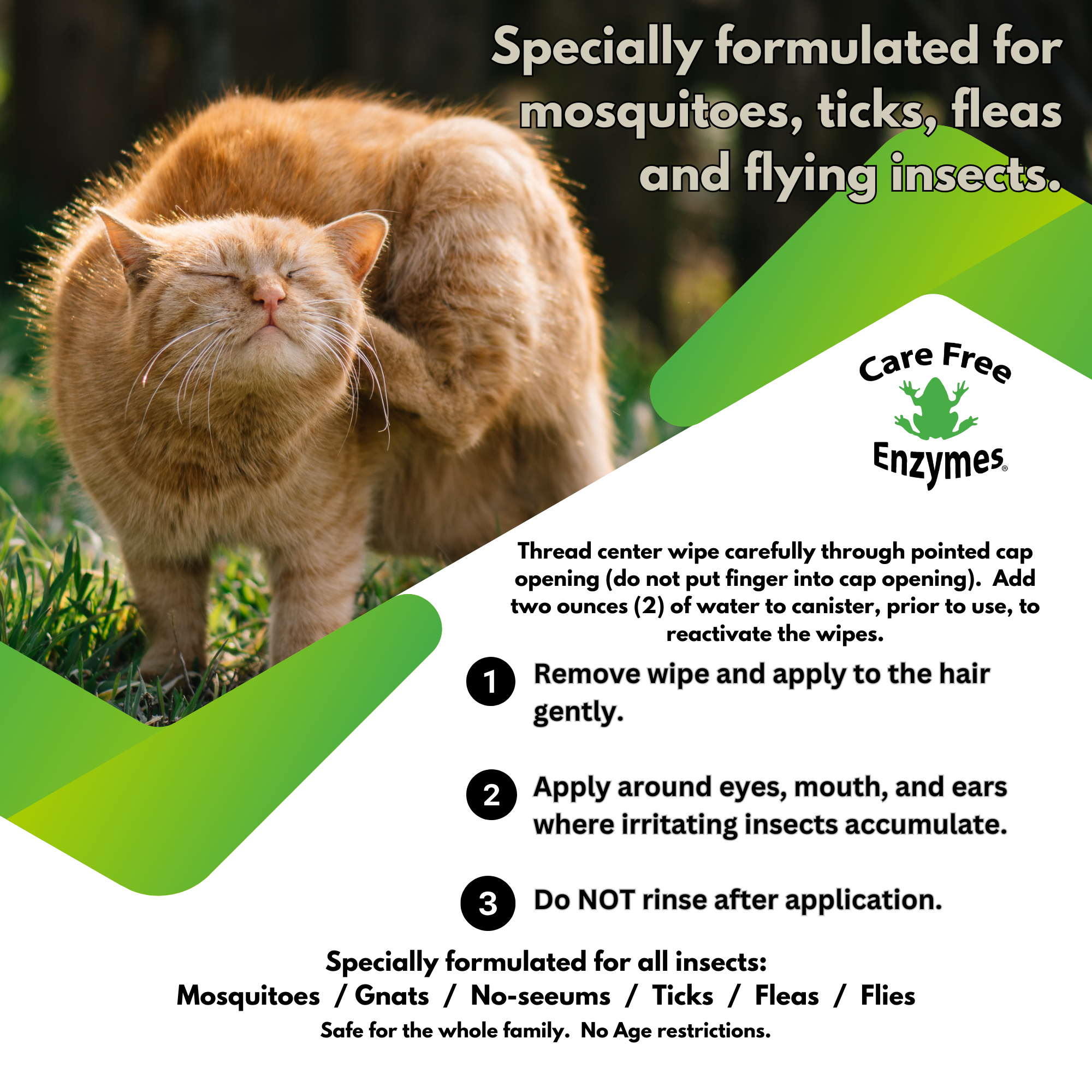 Gentle Insect Repellent Wipes for Cats | Natural Flea & Tick Protection | 40 Count