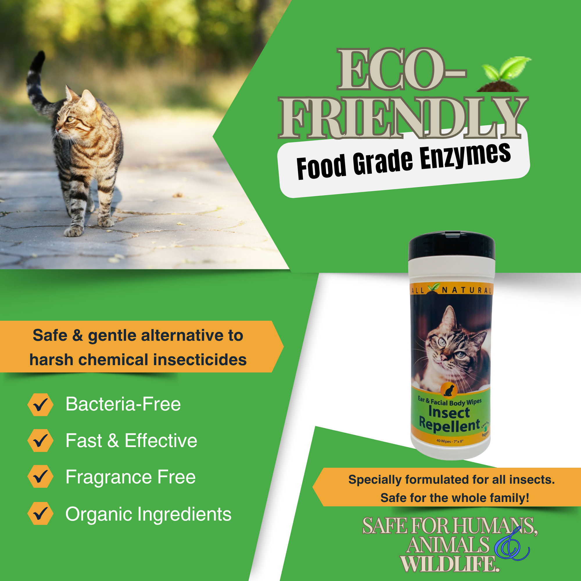 Gentle Insect Repellent Wipes for Cats | Natural Flea & Tick Protection | 40 Count