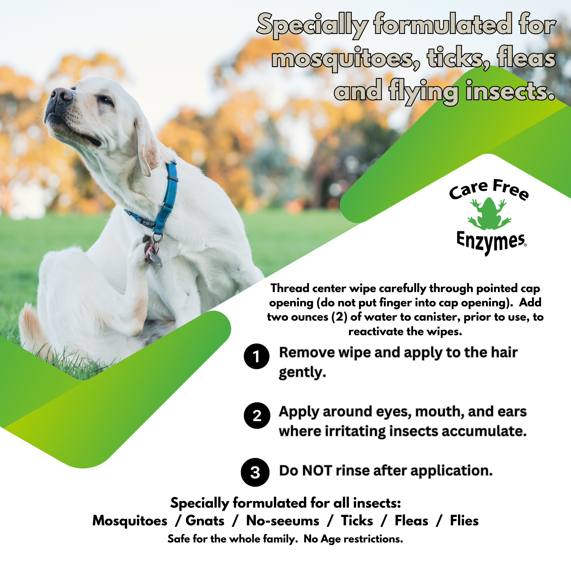 Natural Flea & Tick Repellent Wipes for Dogs | Dog Insect Wipes | 40 Count