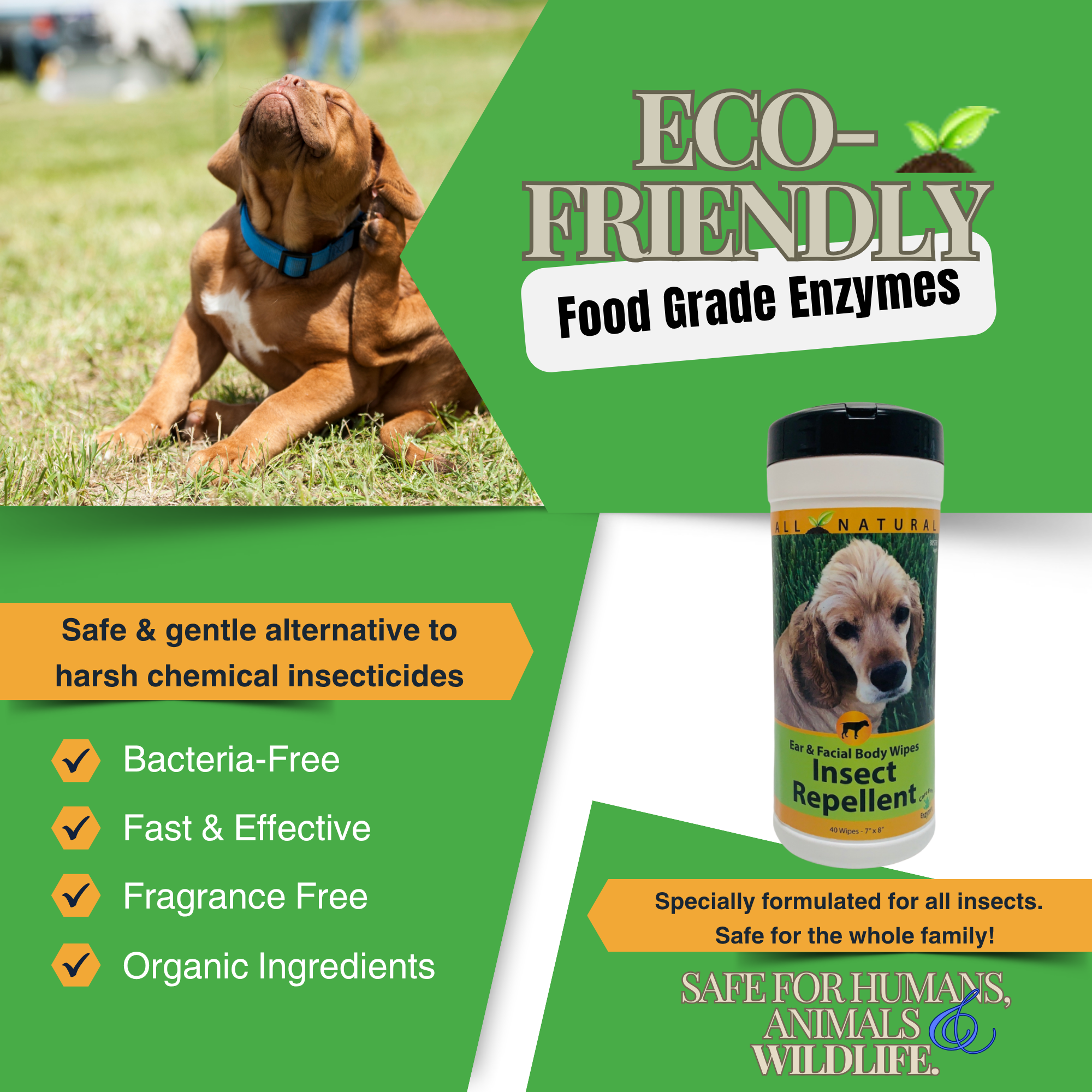 Natural Flea & Tick Repellent Wipes for Dogs | Dog Insect Wipes | 40 Count