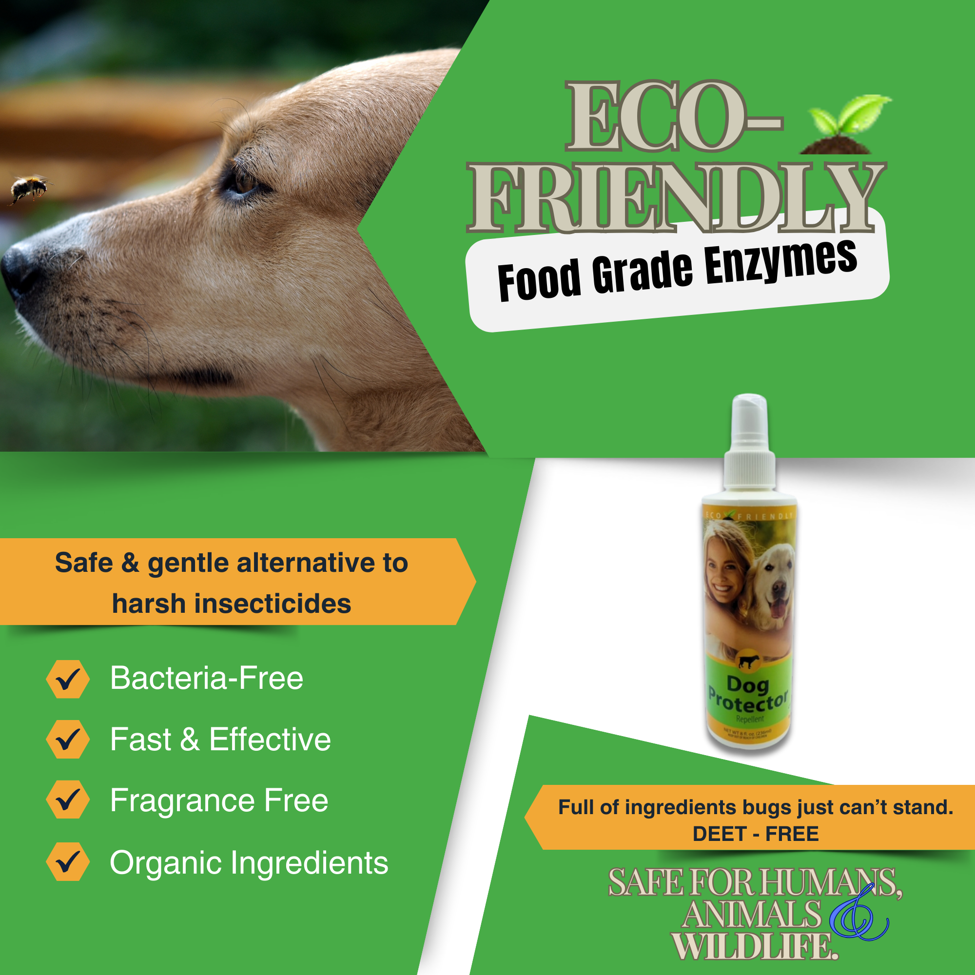 Natural Bee & Wasp Repellent for Dogs | Stinging Insect Deterrent | Dog Protector Repellent | 8 oz & 16 oz