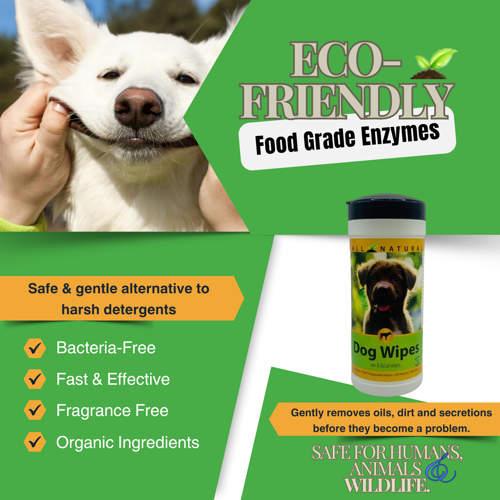 Gentle Dog Ear & Face Wipes | Removes Tear Stains, Wax & Dirt | 40 Count