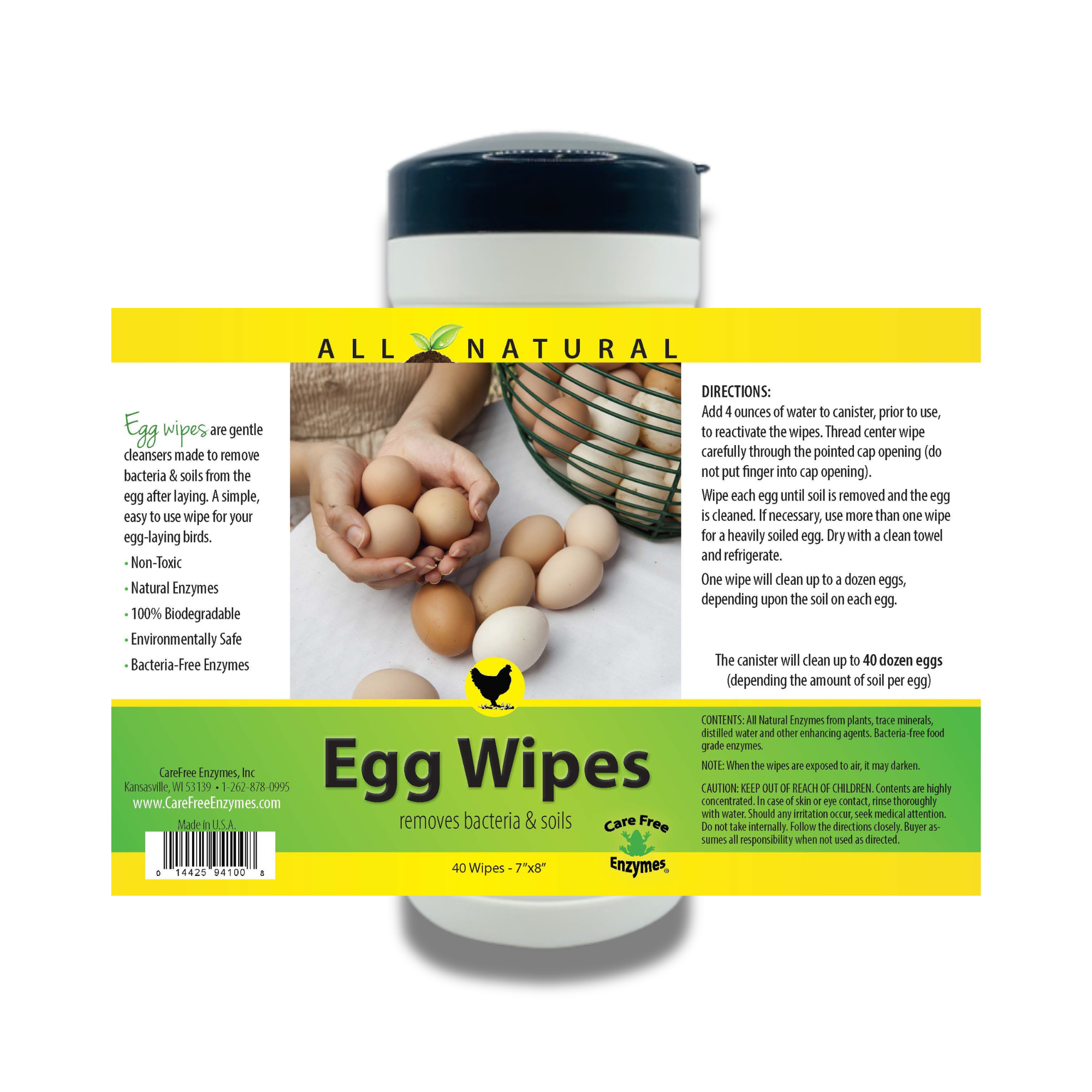 Natural Egg Cleaning Wipes | Convenient & Safe for Fresh Eggs | 40 Count