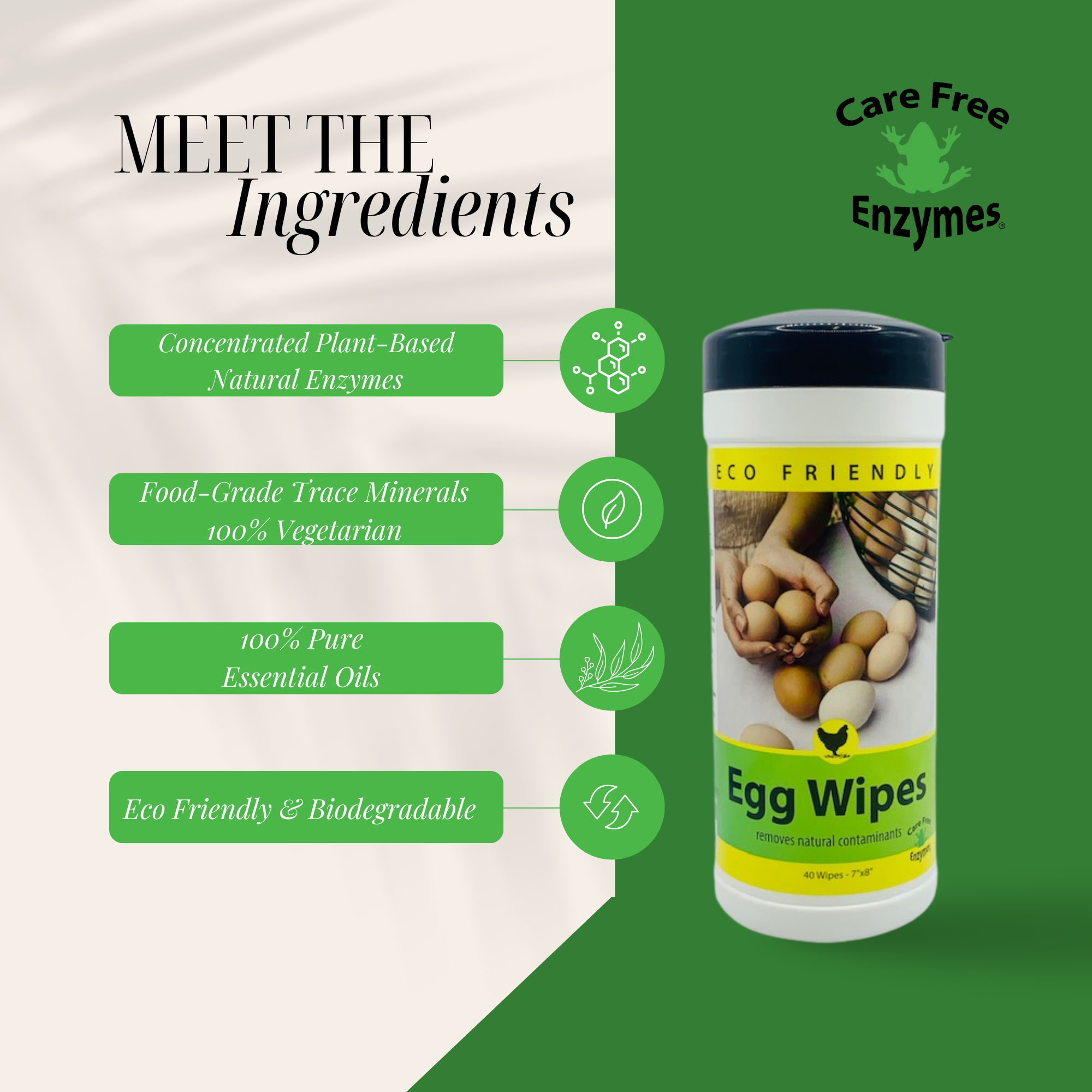 Natural Egg Cleaning Wipes | Convenient & Safe for Fresh Eggs | 40 Count