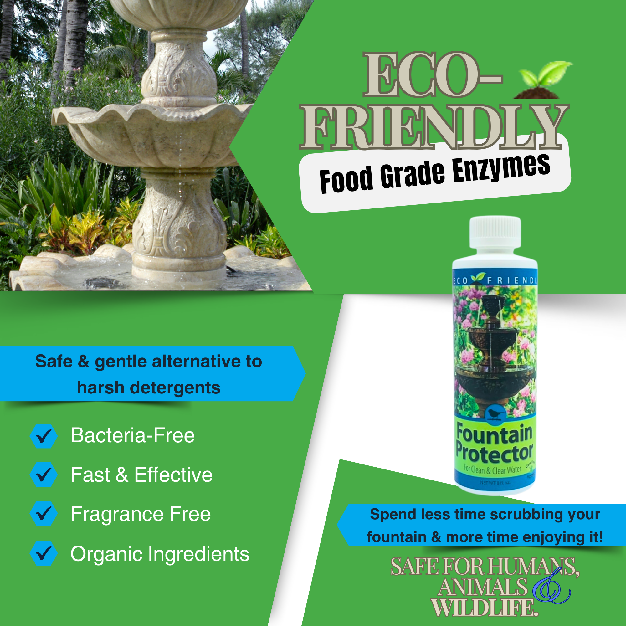 Fountain Protector & Cleaner | Prevents Algae, Slime & White Scale | 4 oz & 8 oz