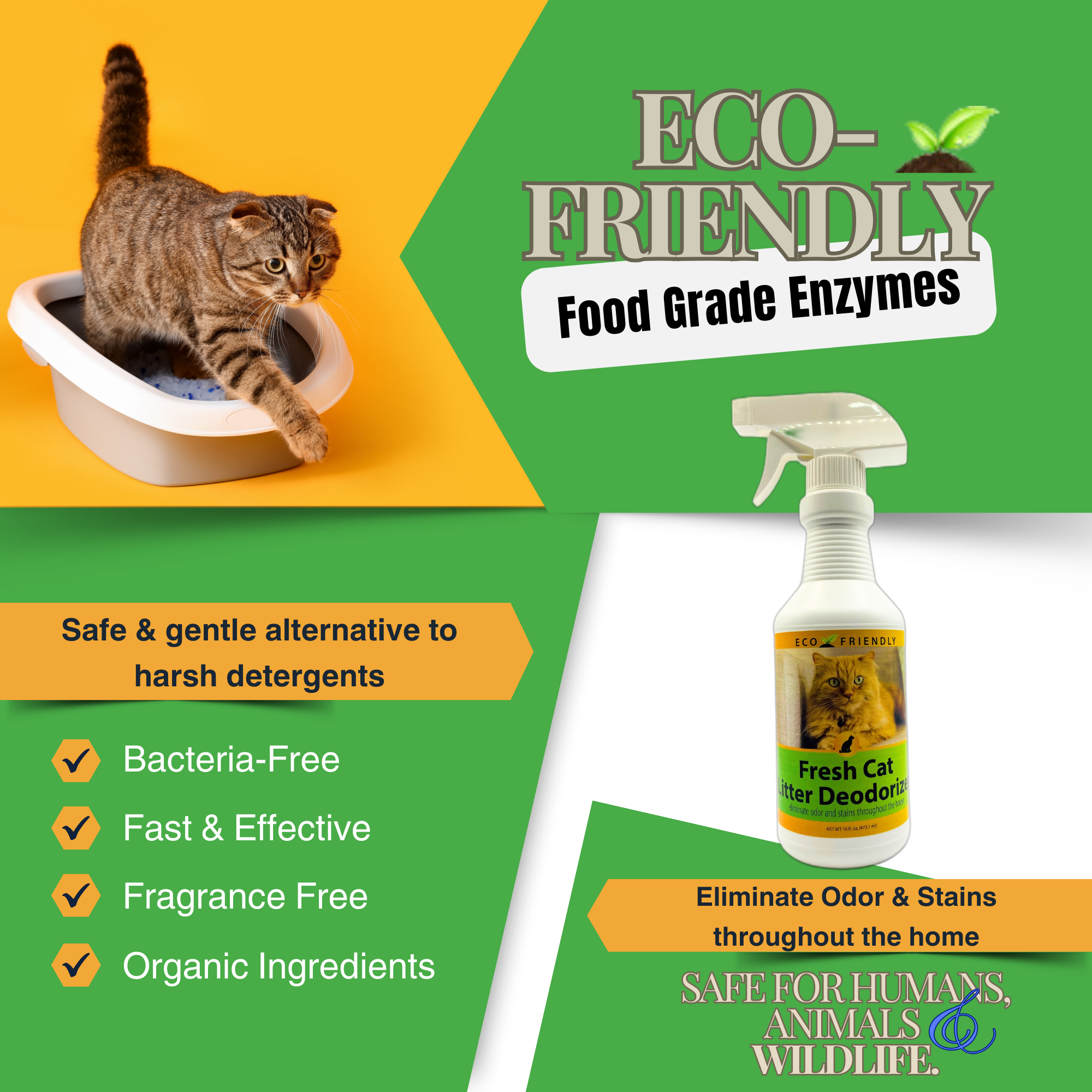Natural Cat Litter Box Deodorizer Spray | Eliminates Ammonia Odor | Fresh Cat Deodorizer | 16 oz