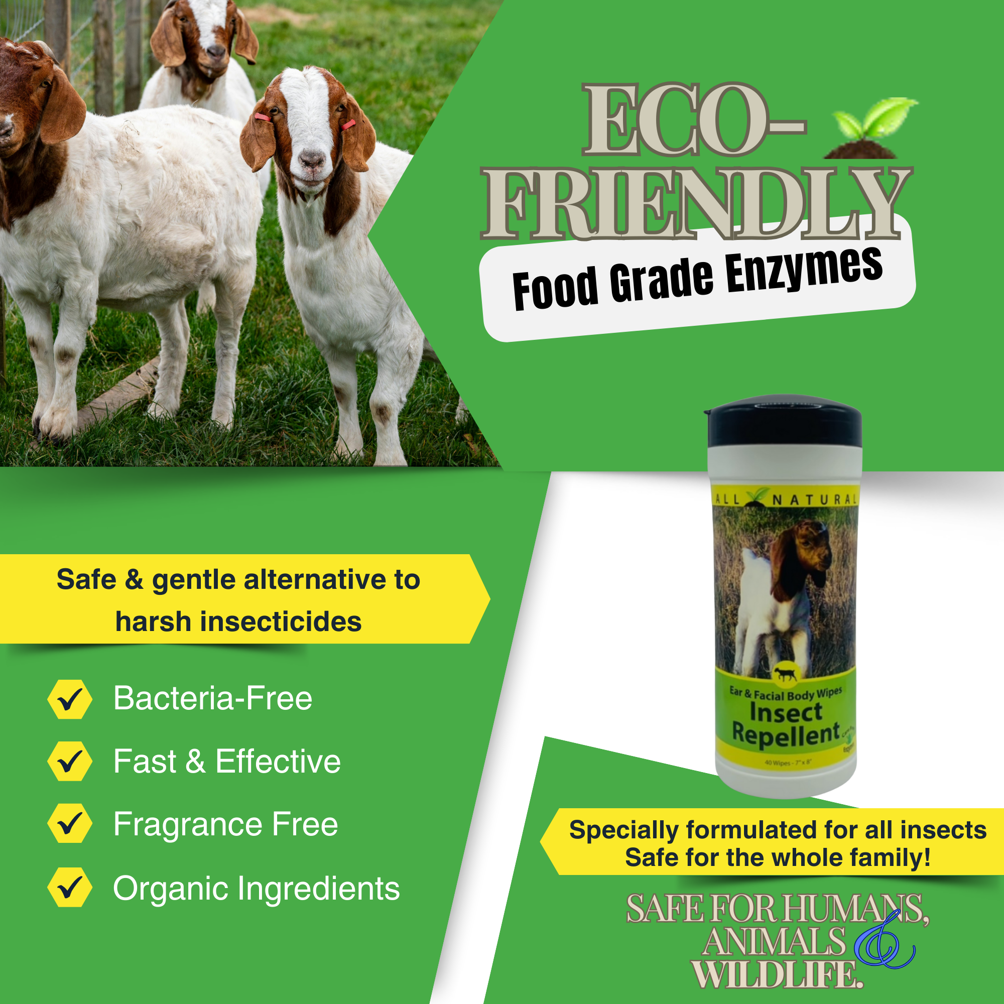 Natural Goat Insect Repellent Wipes for Face & Body | Goat Fly Wipes | 40 Count