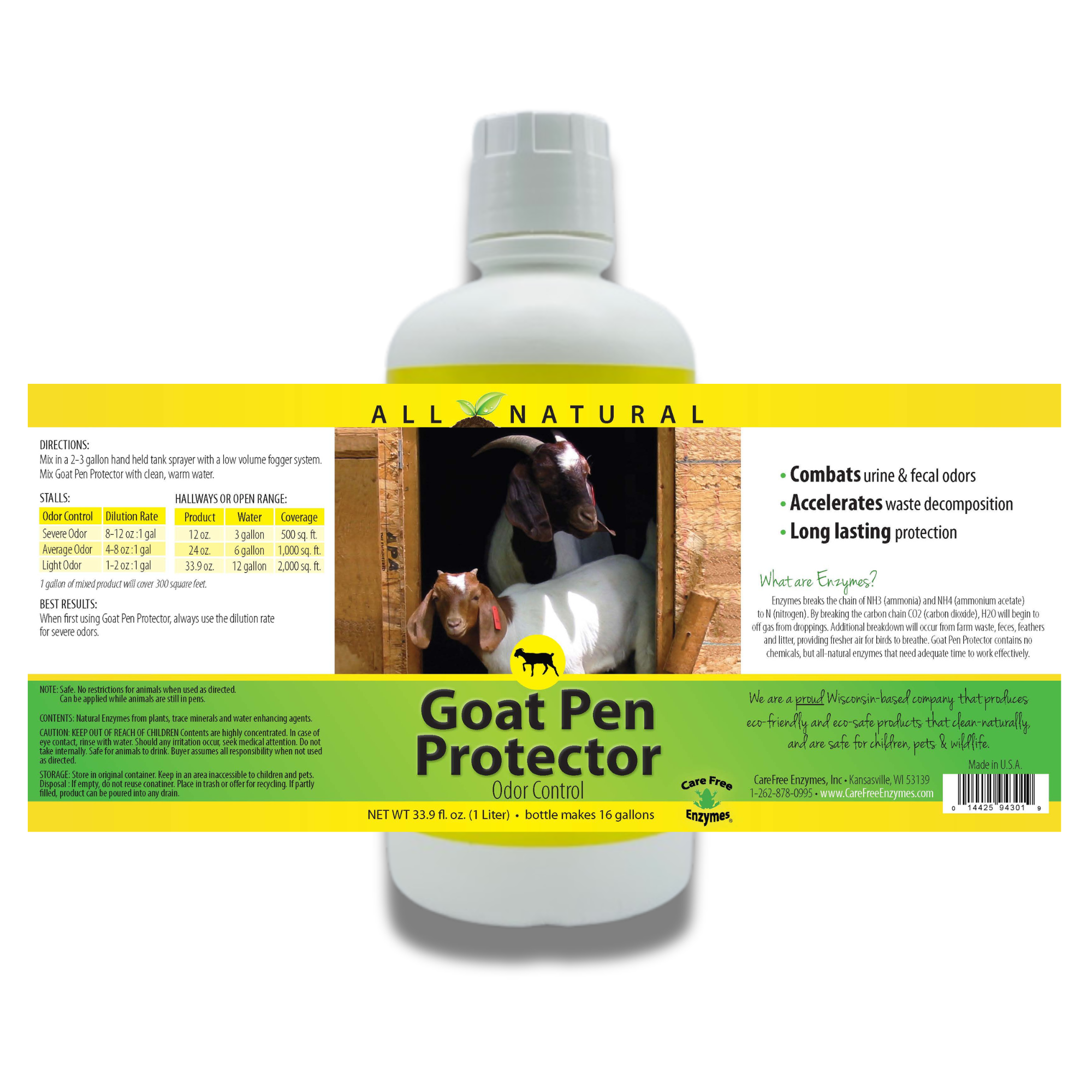 Goat Pen & Bedding Deodorizer | Natural Ammonia Control | Goat Pen Protector | 33.9 oz
