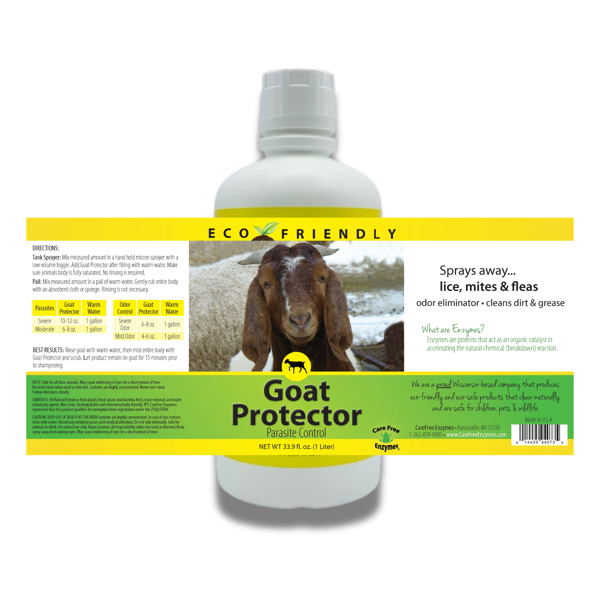 Natural Mite & Parasite Spray for Goats | Soothes Itchy Skin | Goat Protector | 32 oz, 33.9 oz & 1 Gallon