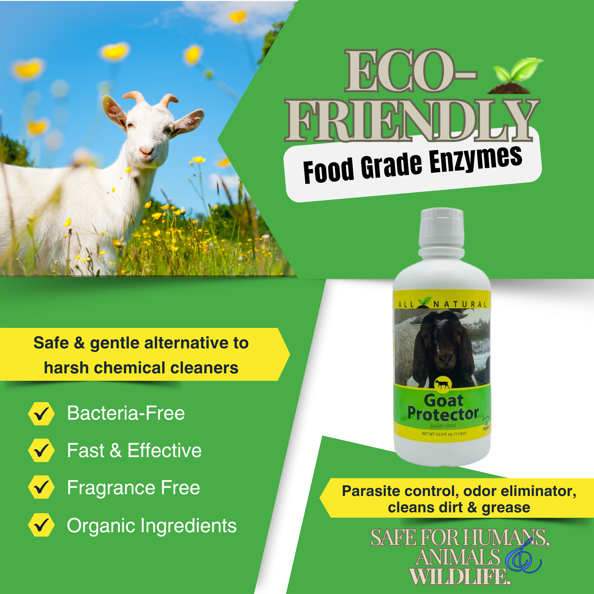 Natural Mite & Parasite Spray for Goats | Soothes Itchy Skin | Goat Protector | 32 oz, 33.9 oz & 1 Gallon