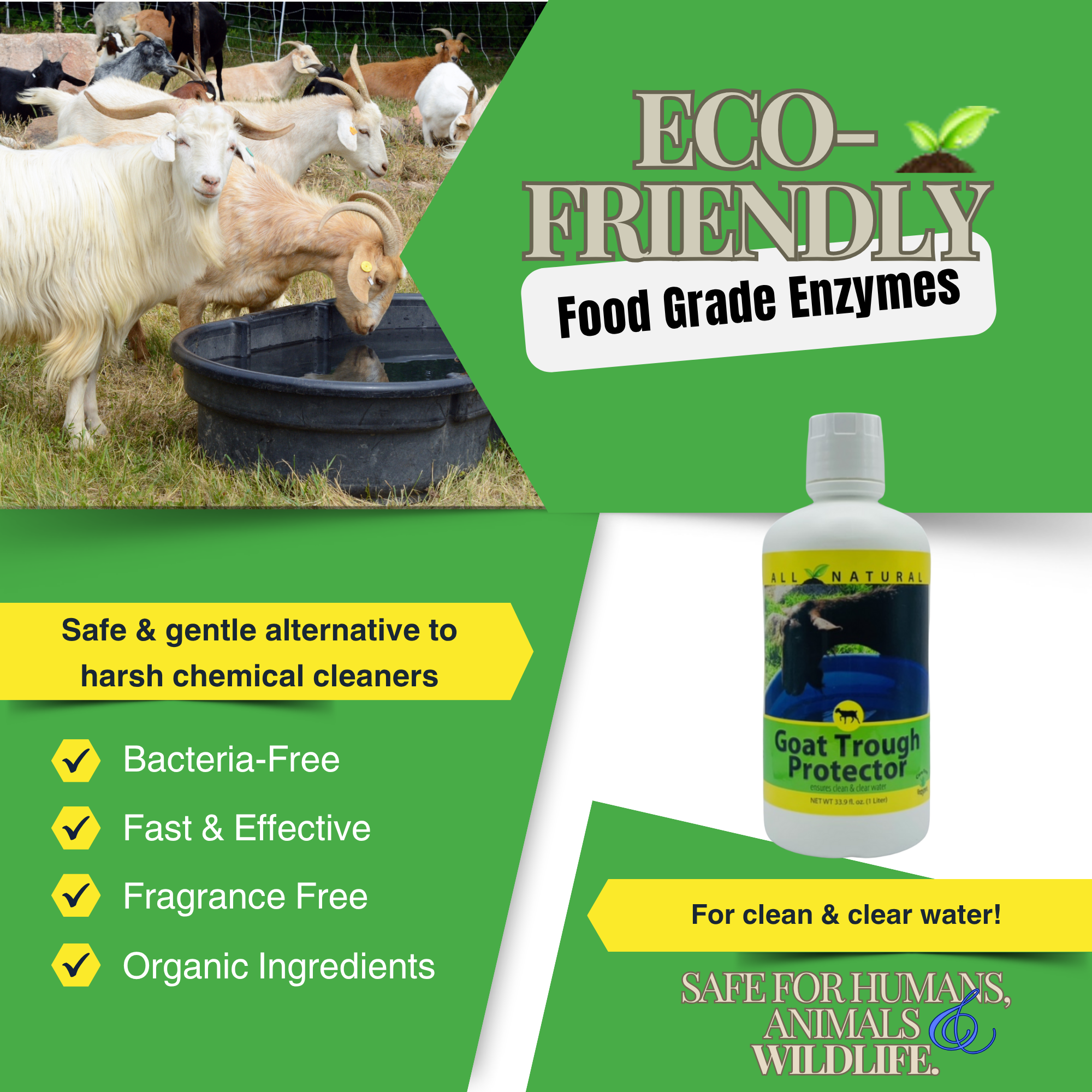 Natural Goat Water Trough Treatment | Prevents Slime & Algae | Goat Trough Protector | 33.9 oz