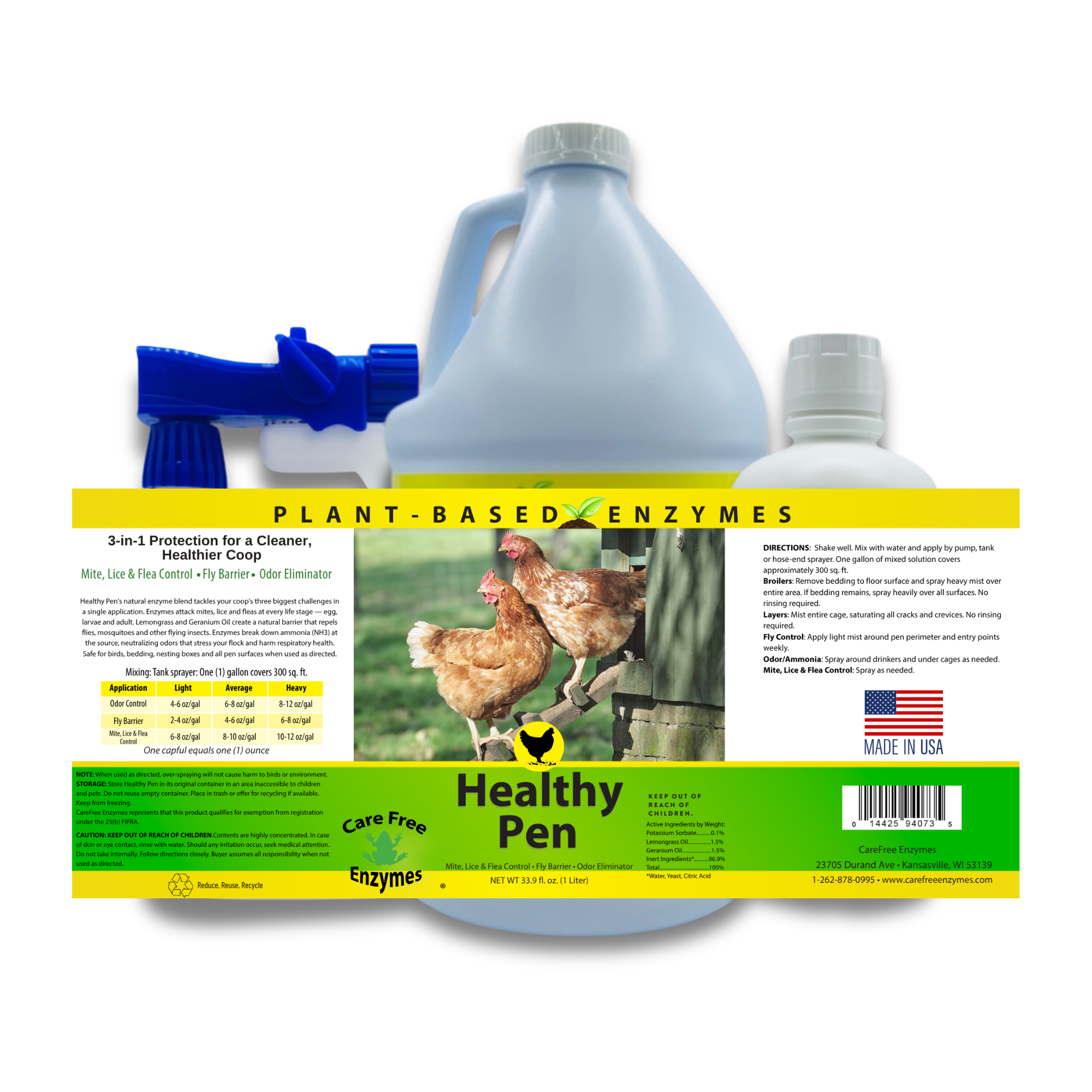 Natural Chicken Coop Cleaner & Deodorizer | Healthy Pen | 32 oz, 33.9 oz & 1 Gallon