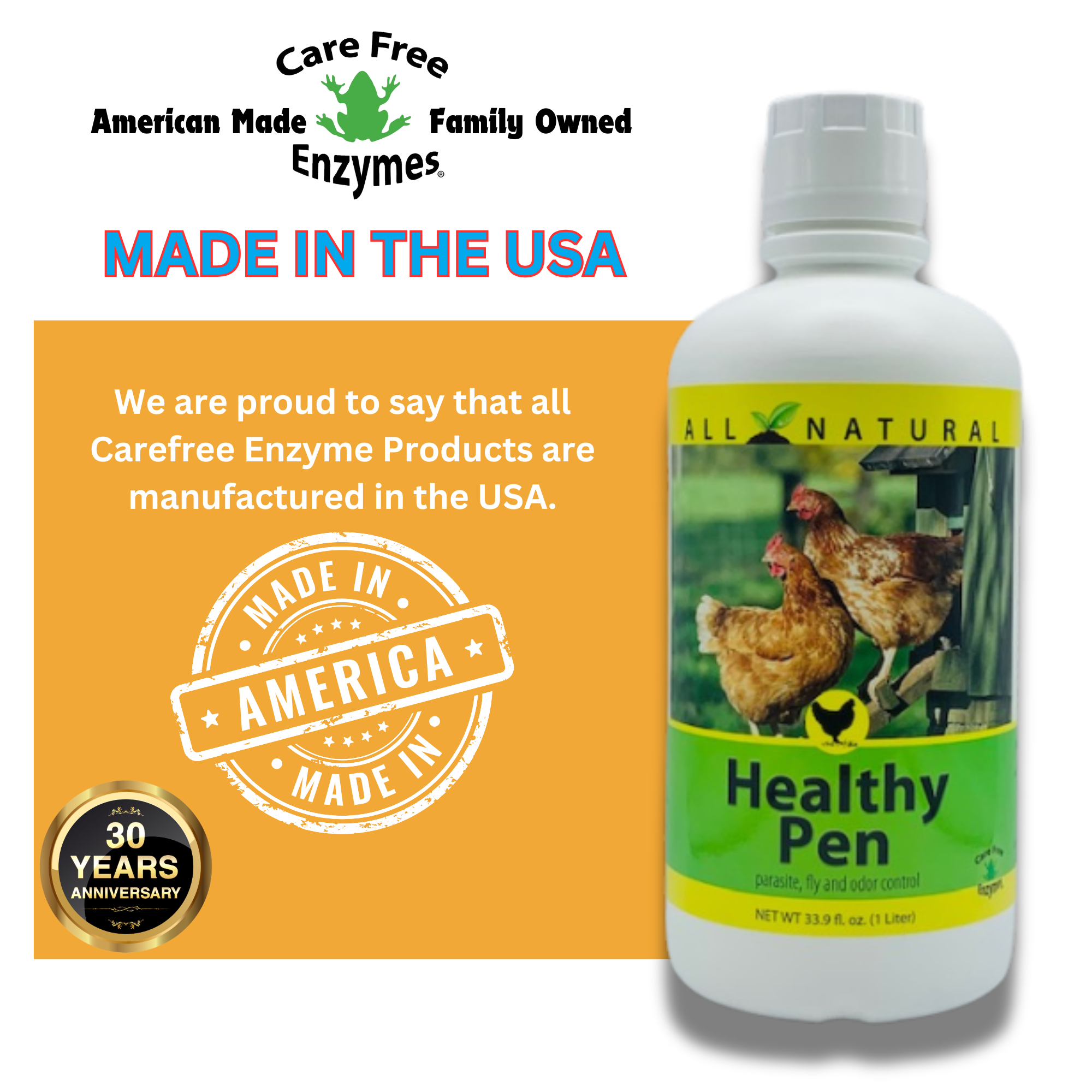 Natural Chicken Coop Cleaner & Deodorizer | Healthy Pen | 32 oz, 33.9 oz & 1 Gallon