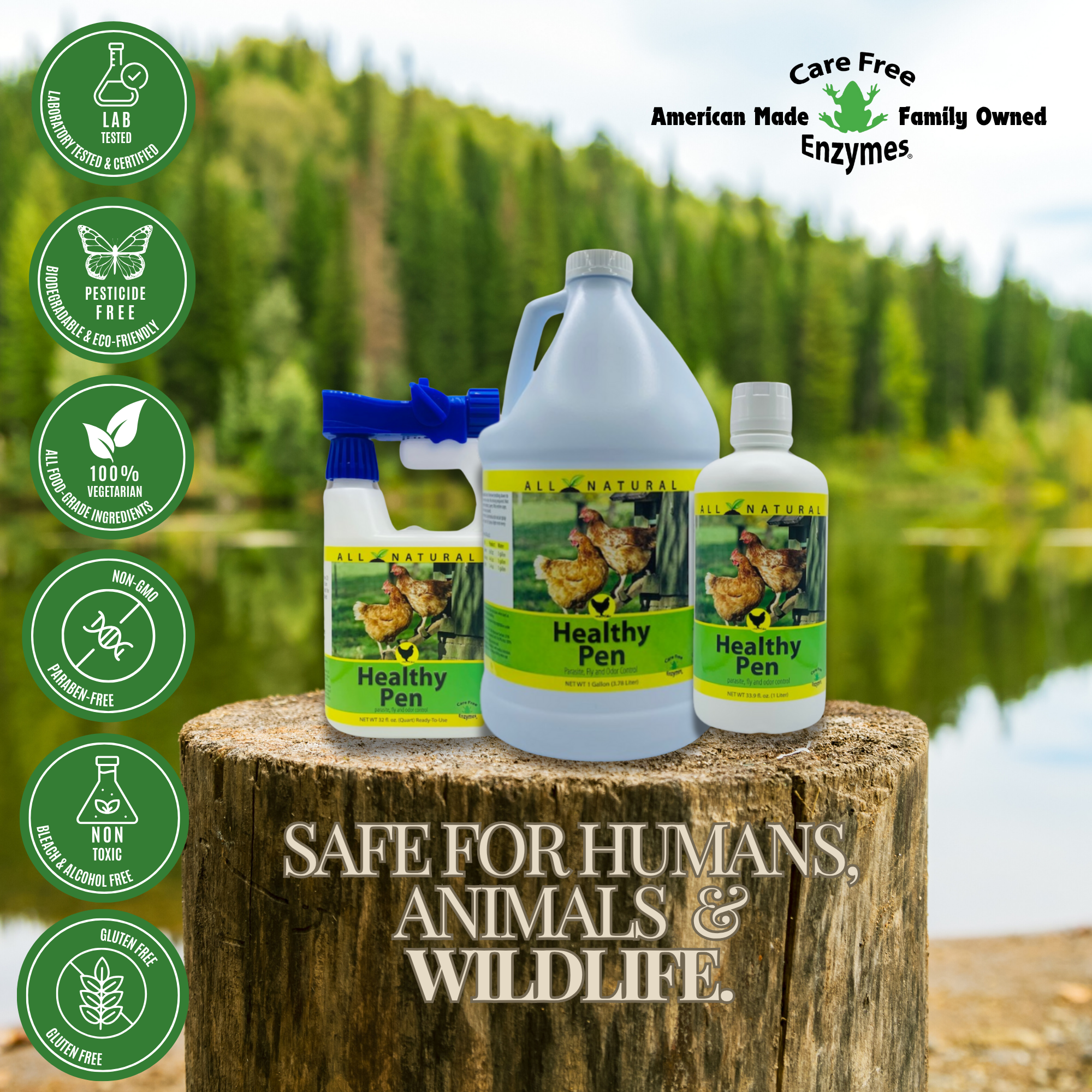 Natural Chicken Coop Cleaner & Deodorizer | Healthy Pen | 32 oz, 33.9 oz & 1 Gallon