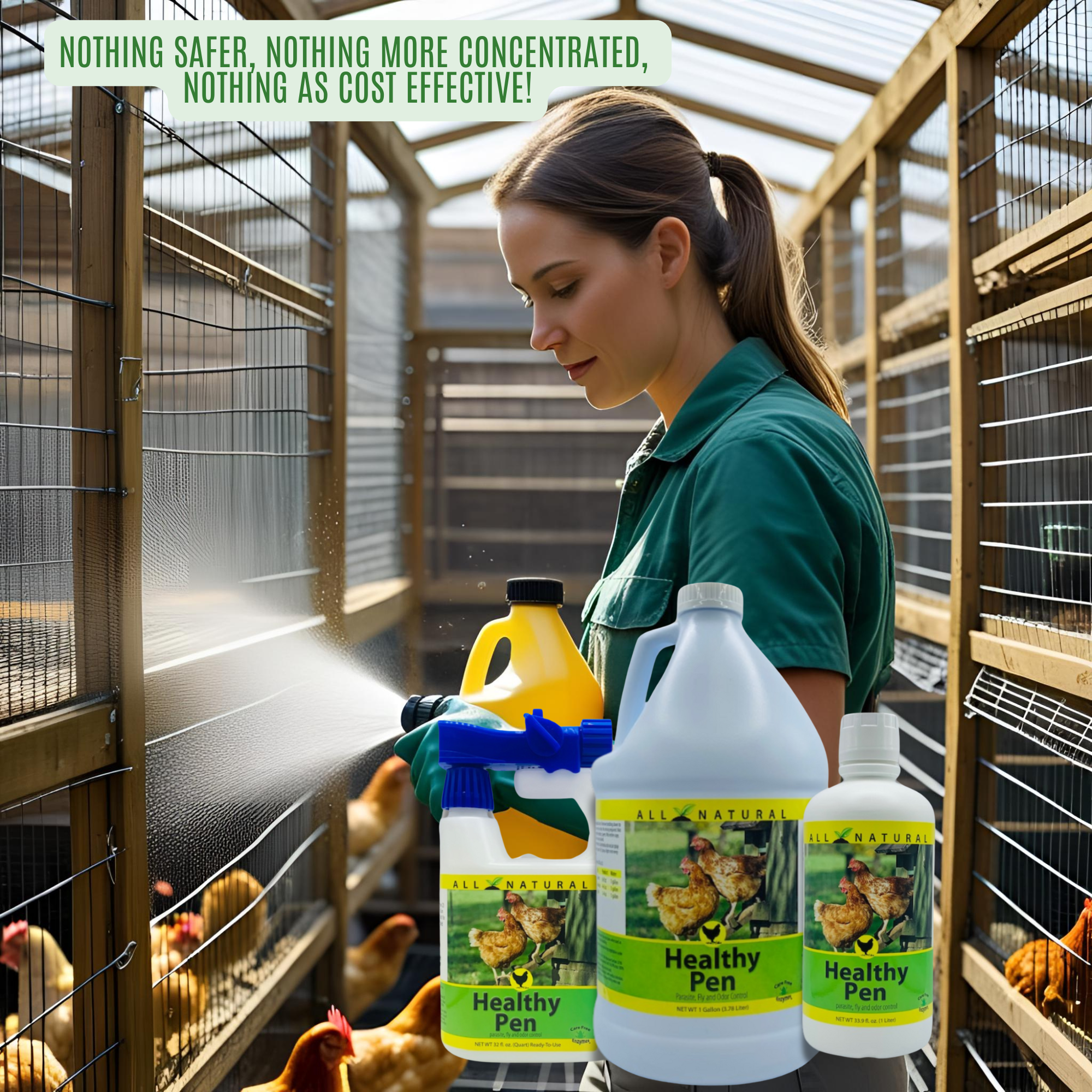 Natural Chicken Coop Cleaner & Deodorizer | Healthy Pen | 32 oz, 33.9 oz & 1 Gallon