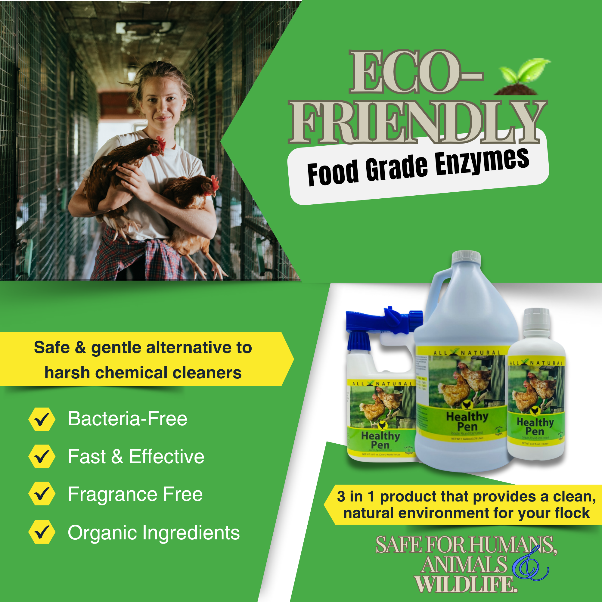 Natural Chicken Coop Cleaner & Deodorizer | Healthy Pen | 32 oz, 33.9 oz & 1 Gallon