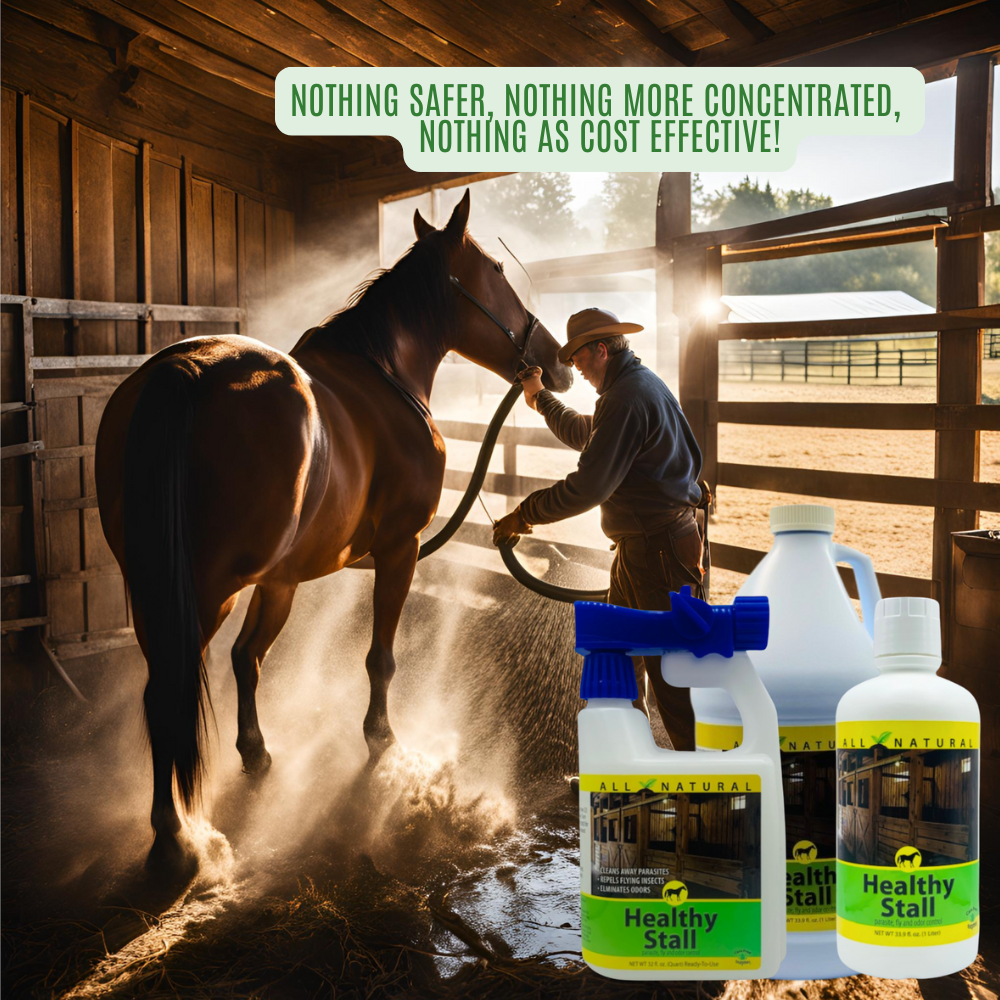 Natural Horse Stall Cleaner & Odor Eliminator | Healthy Stall | 32 oz, 33.9 oz & 1 Gallon