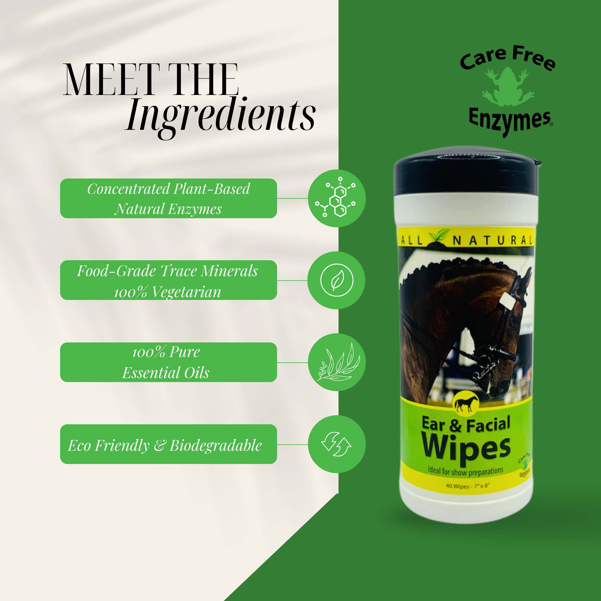 Gentle Equine Face & Ear Wipes | Cleans Sweat & Dirt | Horse Facial & Ear Wipes | 40 Count