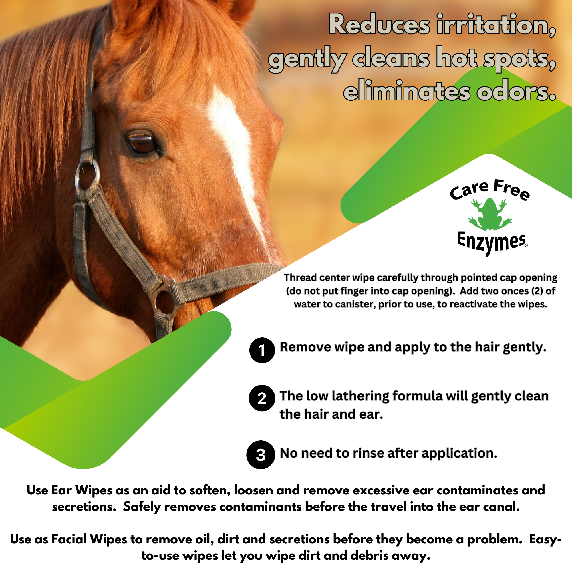 Gentle Equine Face & Ear Wipes | Cleans Sweat & Dirt | Horse Facial & Ear Wipes | 40 Count