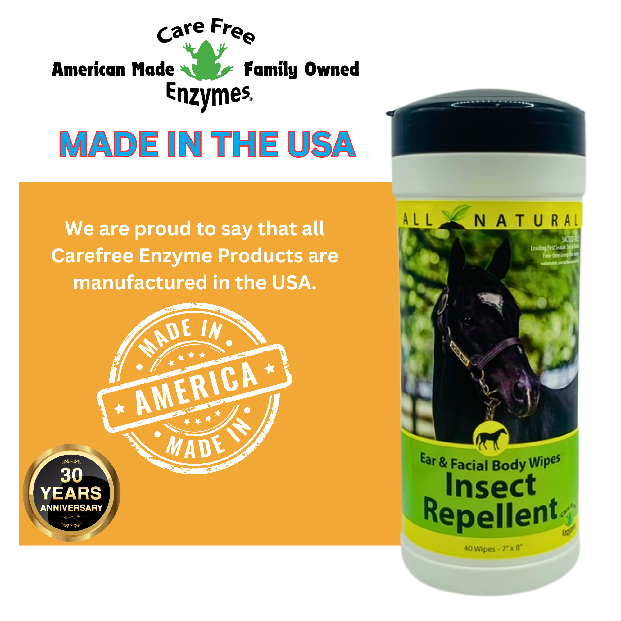 Equine Insect Repellent Wipes for Face & Body | Horse Insect & Fly Wipes | 40 Count