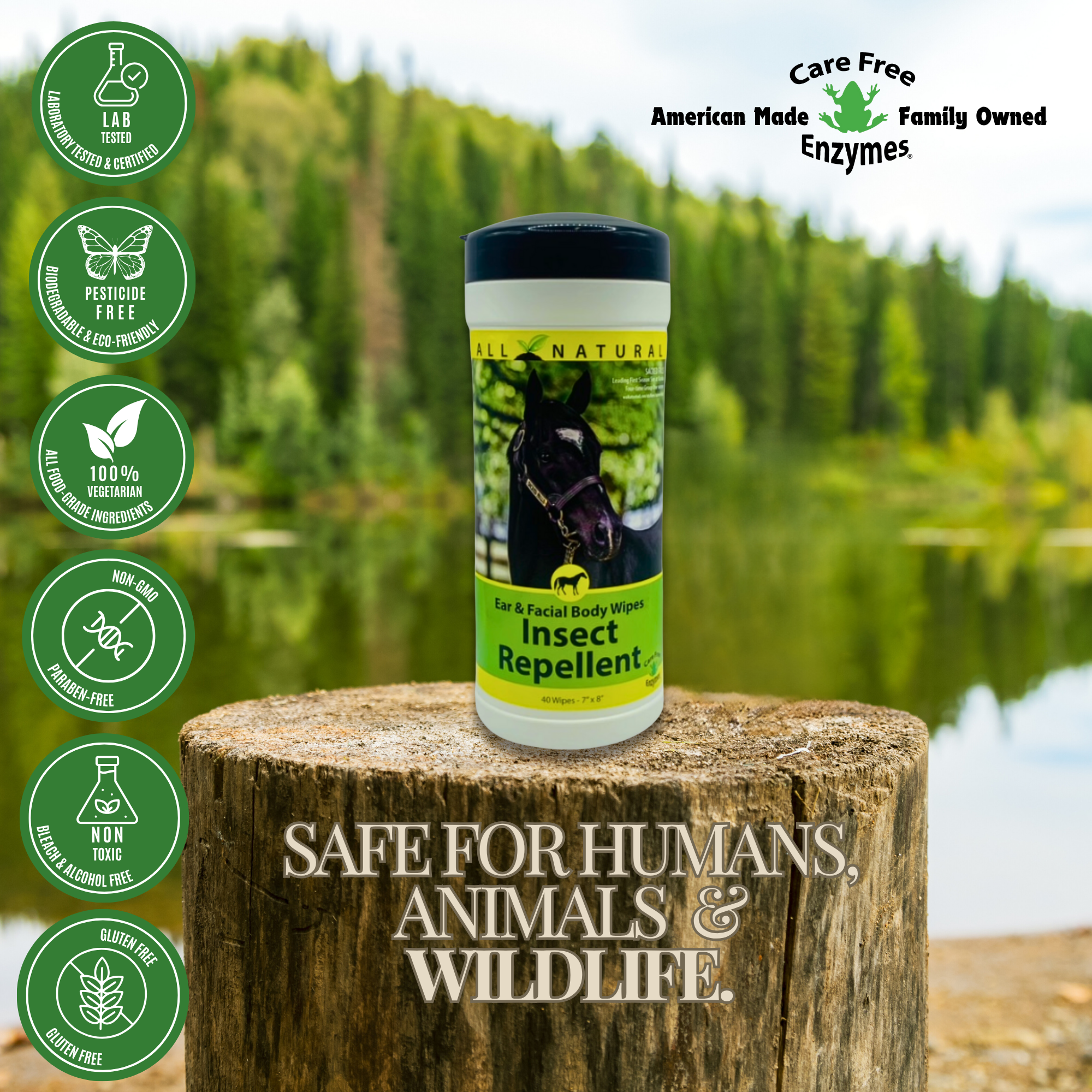 Equine Insect Repellent Wipes for Face & Body | Horse Insect & Fly Wipes | 40 Count