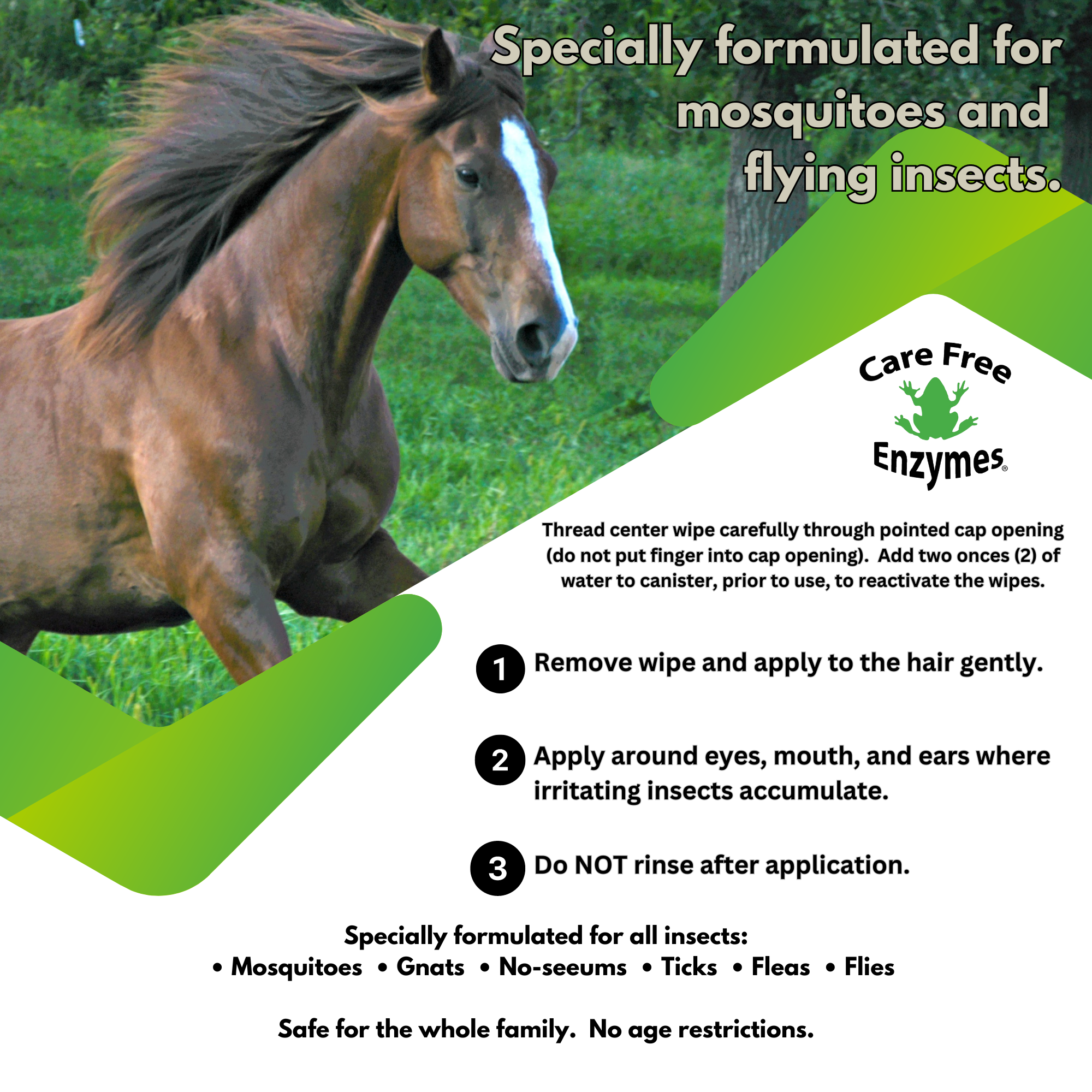 Equine Insect Repellent Wipes for Face & Body | Horse Insect & Fly Wipes | 40 Count