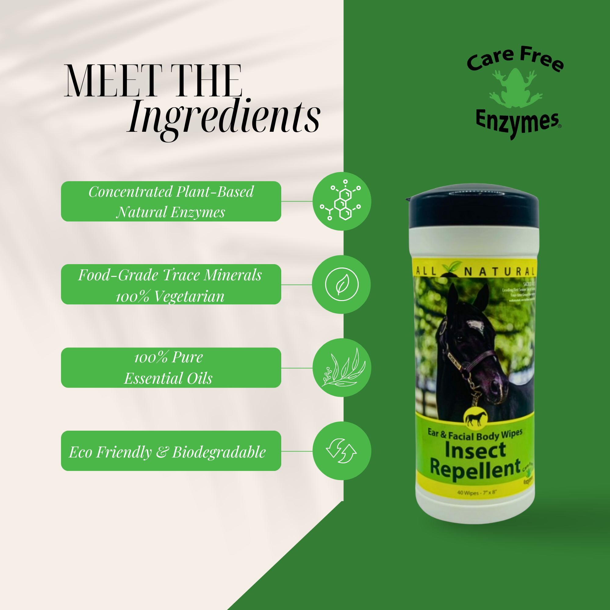 Equine Insect Repellent Wipes for Face & Body | Horse Insect & Fly Wipes | 40 Count