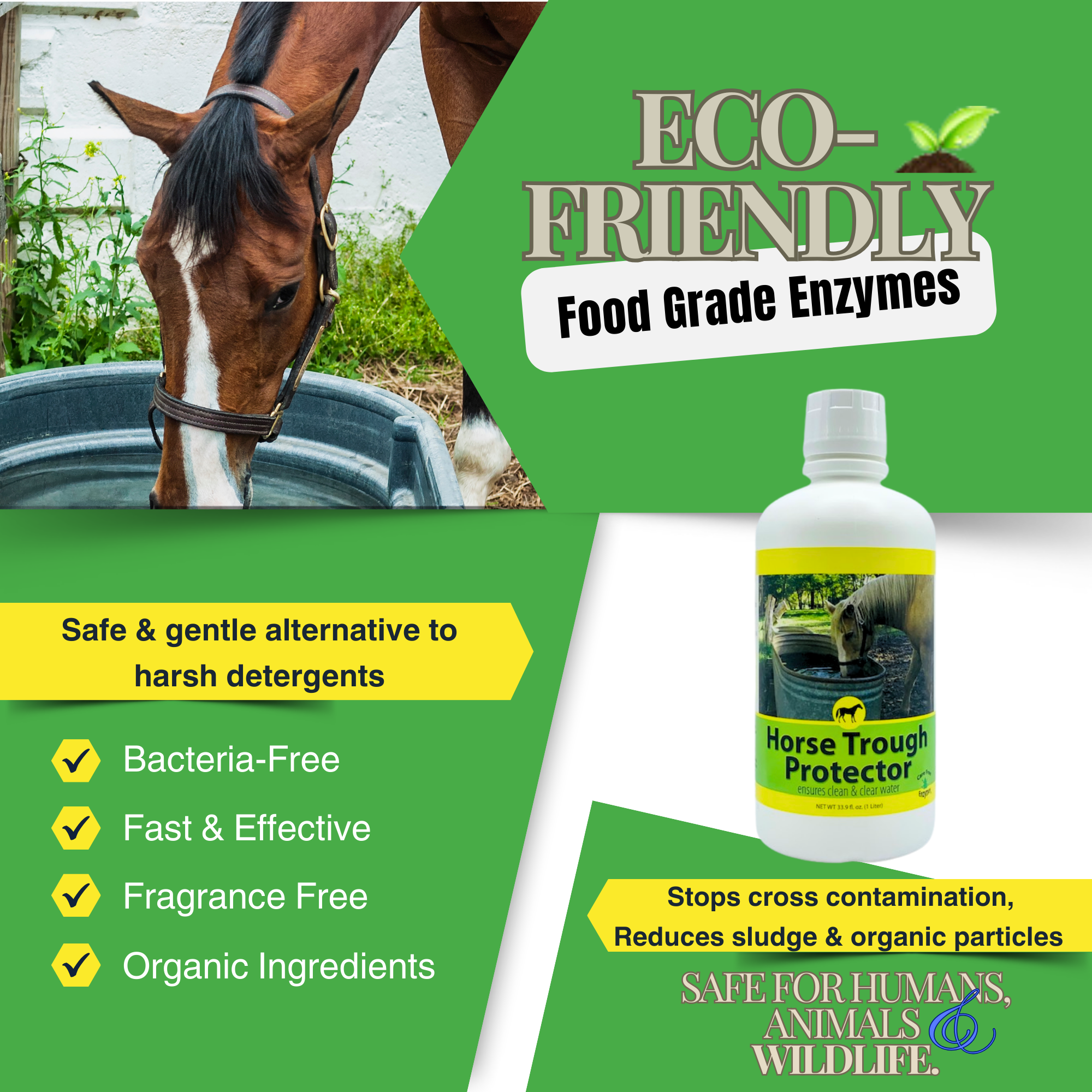 Natural Horse Water Trough Cleaner | Prevents Algae & Slime Buildup | Horse Trough Protector | 33.9 oz