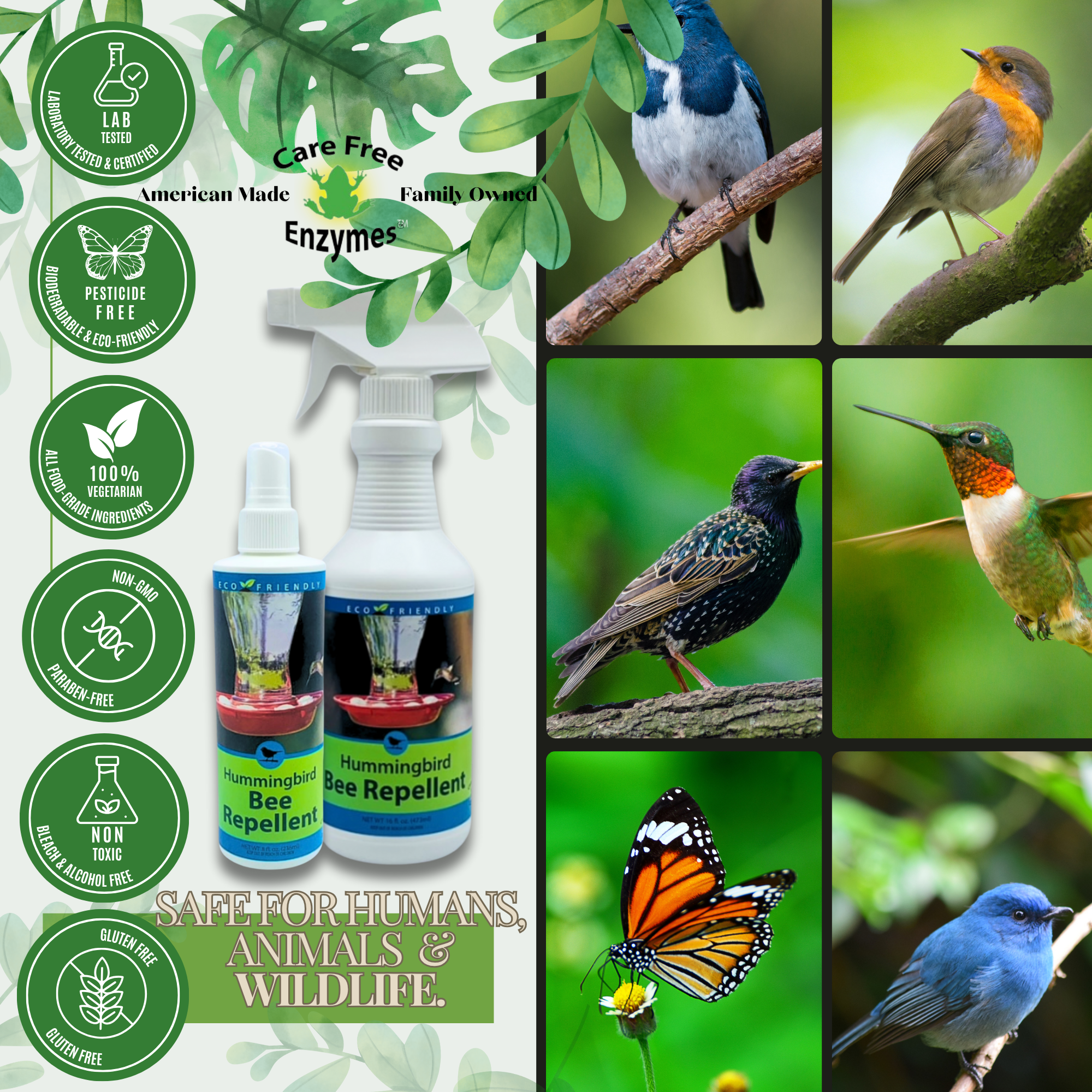 Natural Bee & Wasp Repellent for Hummingbird Feeders | Hummingbird Bee Repellent | 8 oz & 16 oz