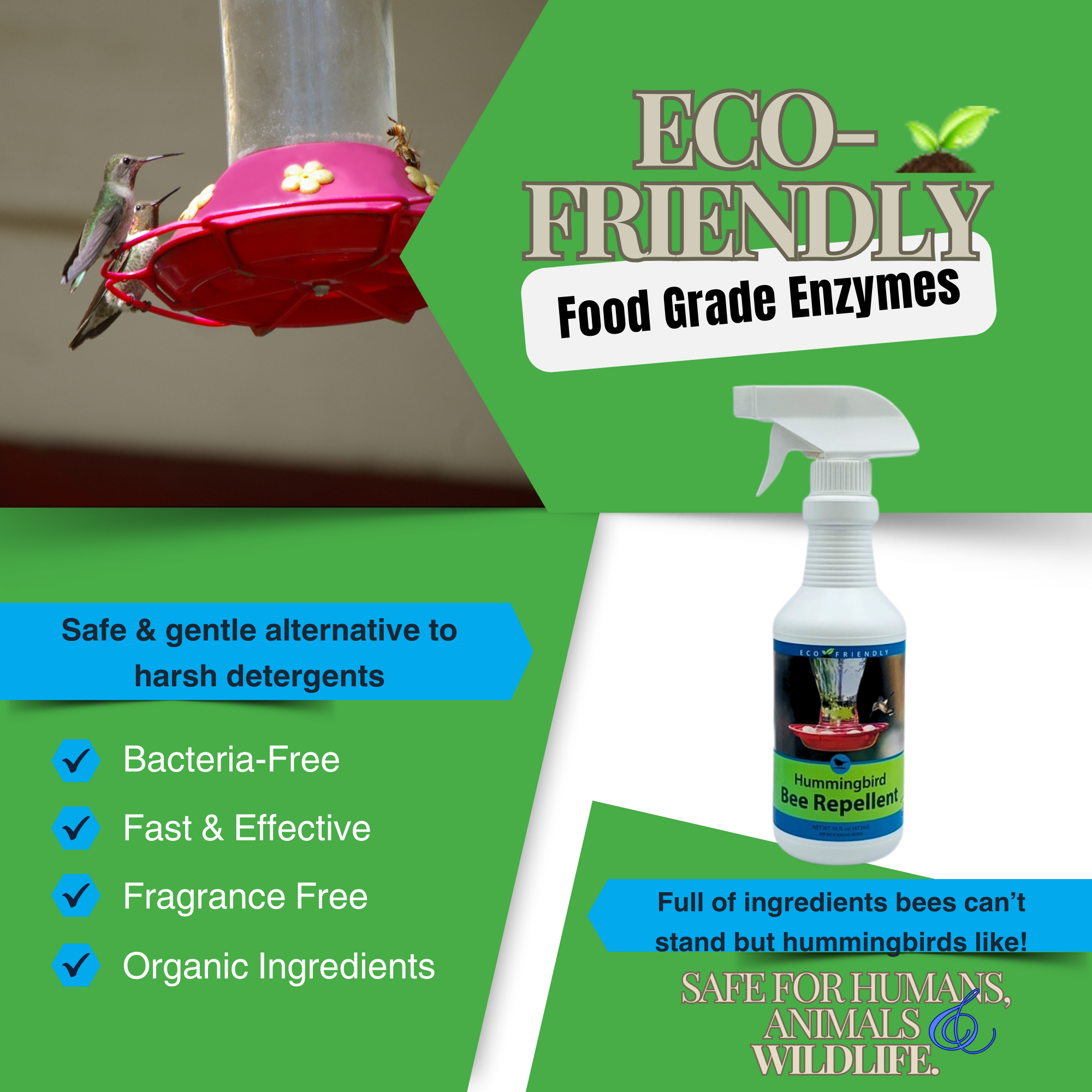 Natural Bee & Wasp Repellent for Hummingbird Feeders | Hummingbird Bee Repellent | 8 oz & 16 oz
