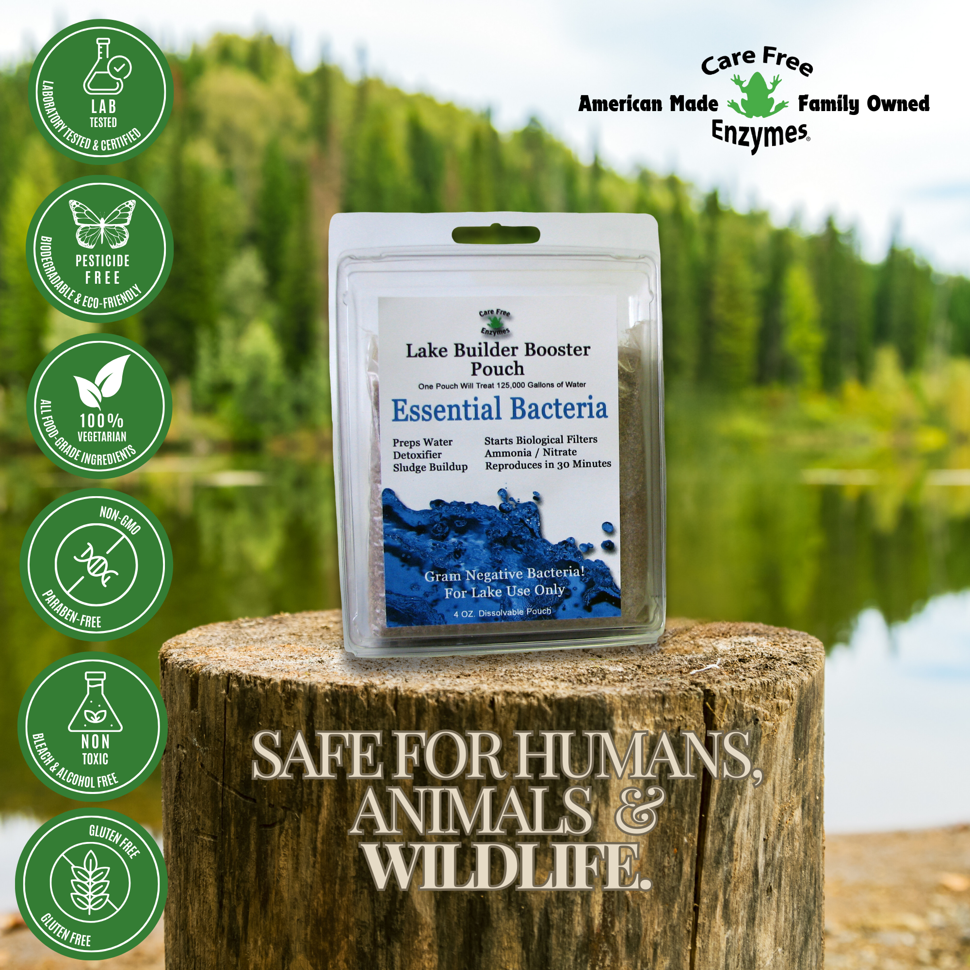 Beneficial Bacteria for Large Ponds & Lakes | Reduces Muck & Sludge | Lake Builder Booster Pouch | 4 oz & 8 oz