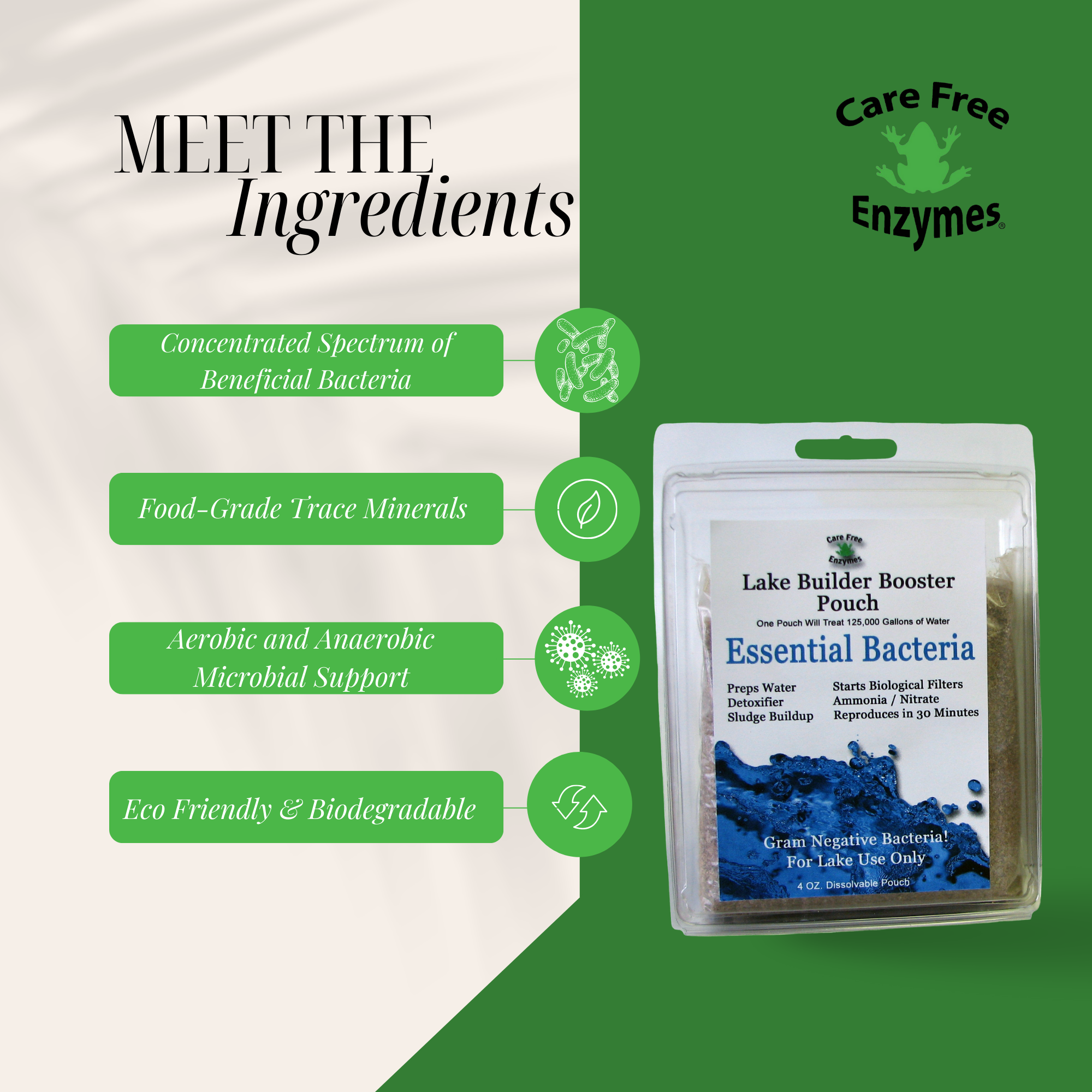 Beneficial Bacteria for Large Ponds & Lakes | Reduces Muck & Sludge | Lake Builder Booster Pouch | 4 oz & 8 oz