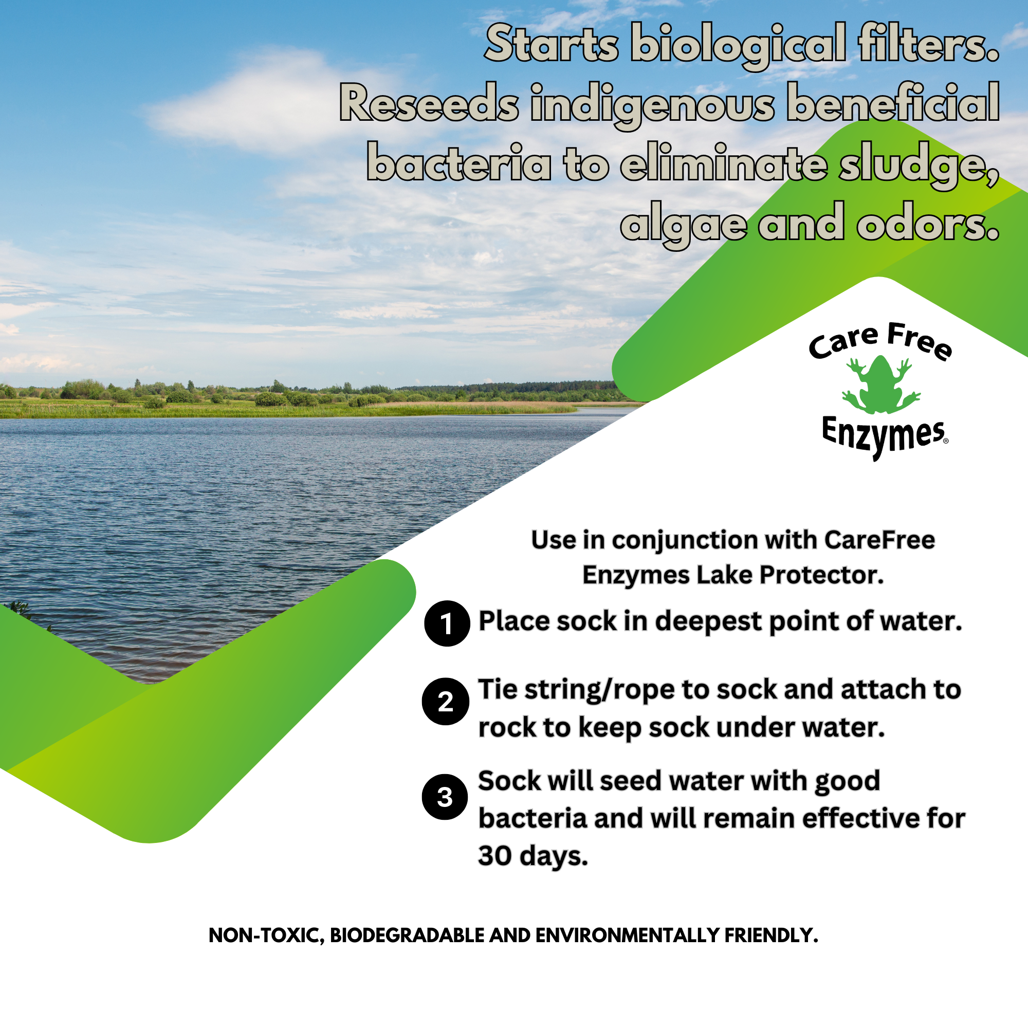 Time-Release Beneficial Bacteria for Ponds & Lakes | Lake Builder Booster Sock | Treats 1/4 Acre