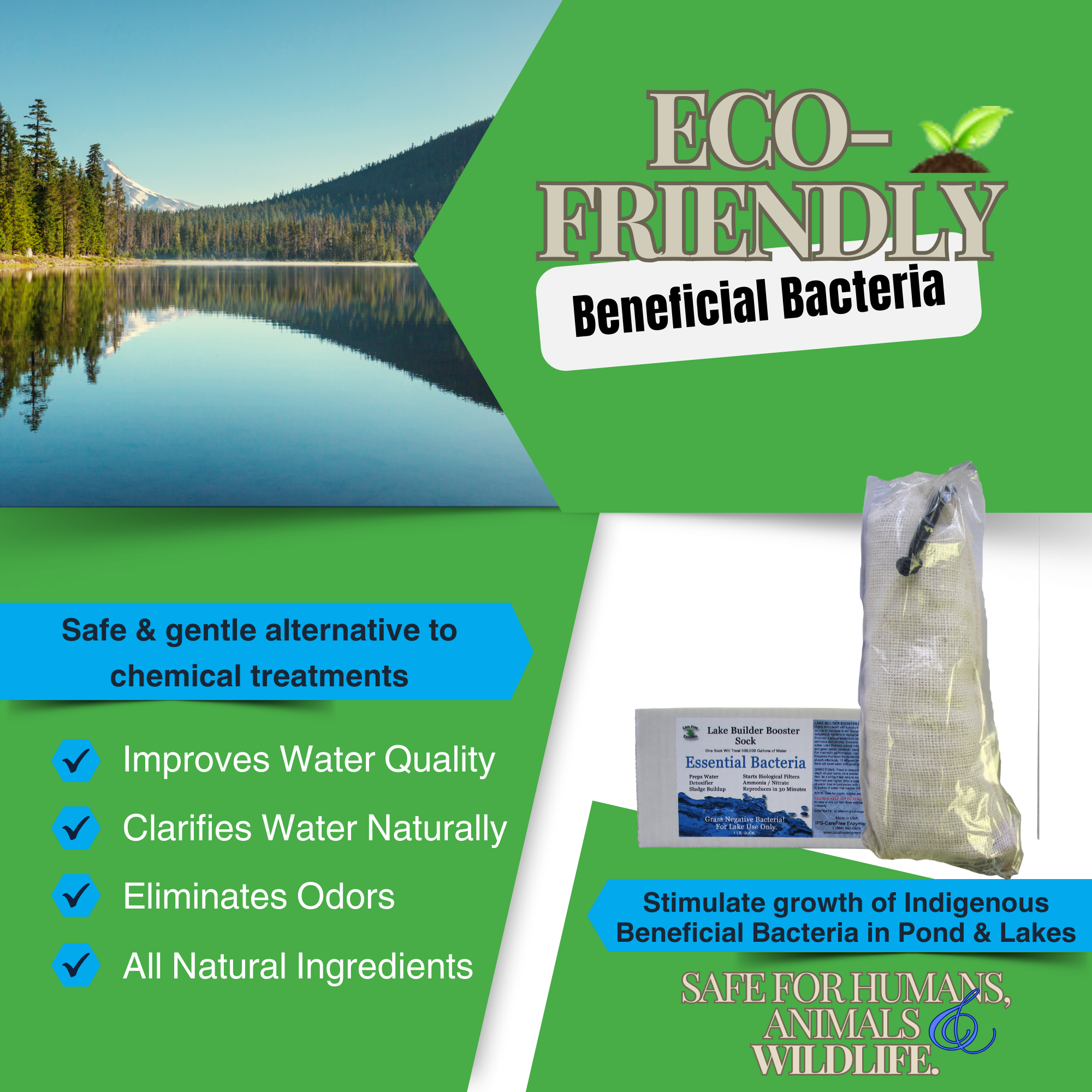 Time-Release Beneficial Bacteria for Ponds & Lakes | Lake Builder Booster Sock | Treats 1/4 Acre