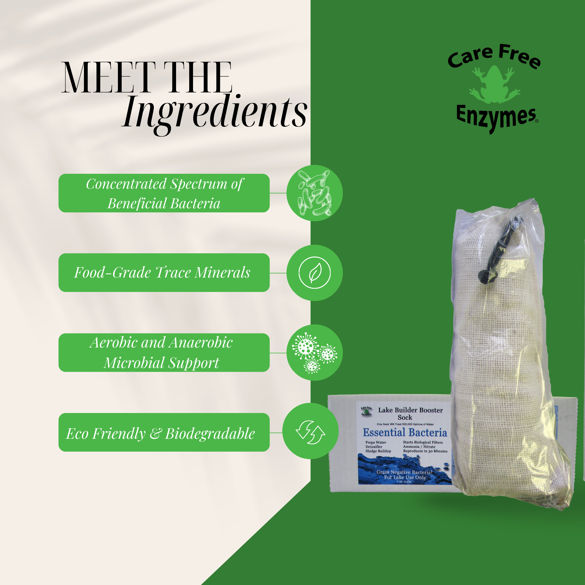 Time-Release Beneficial Bacteria for Ponds & Lakes | Lake Builder Booster Sock | Treats 1/4 Acre