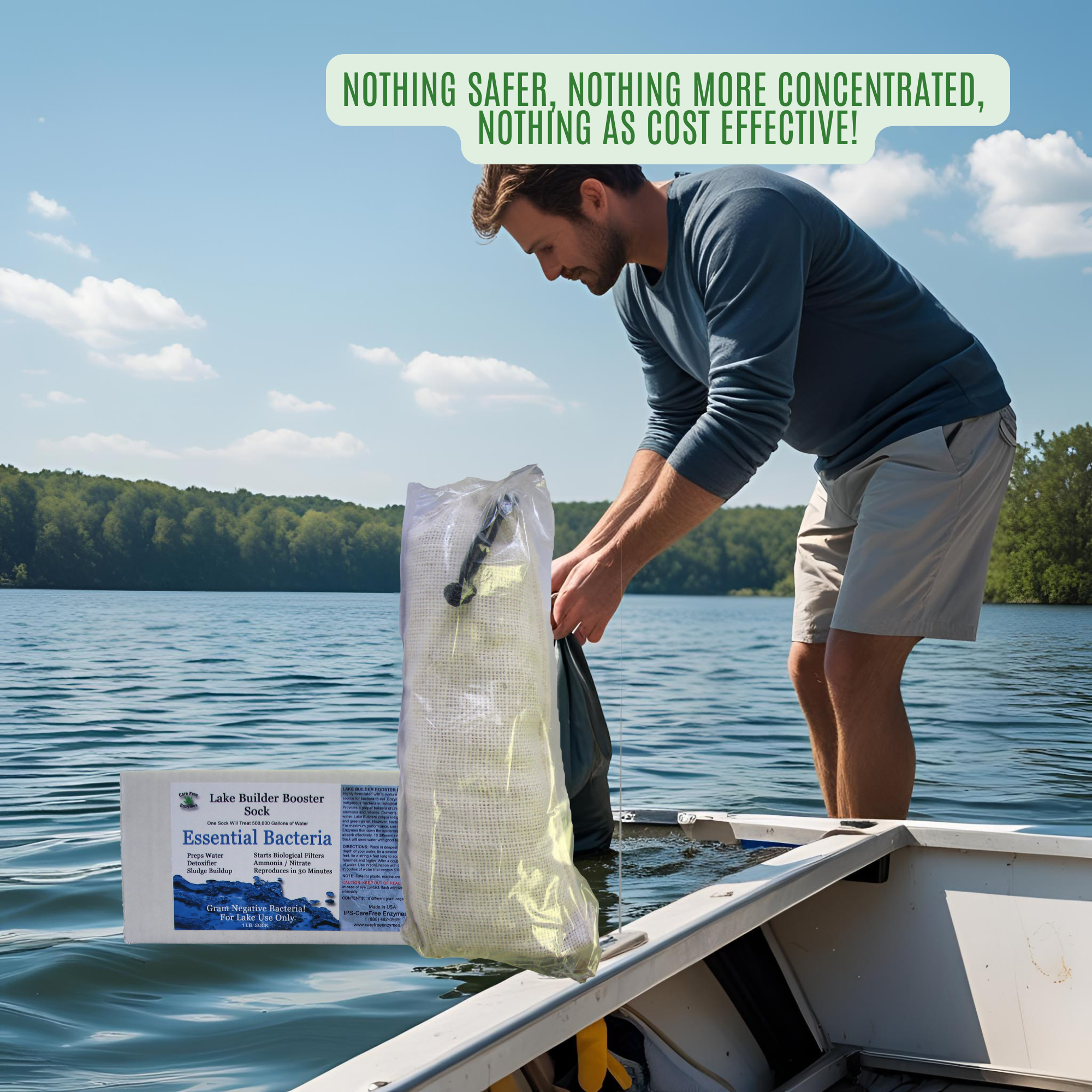 Time-Release Beneficial Bacteria for Ponds & Lakes | Lake Builder Booster Sock | Treats 1/4 Acre