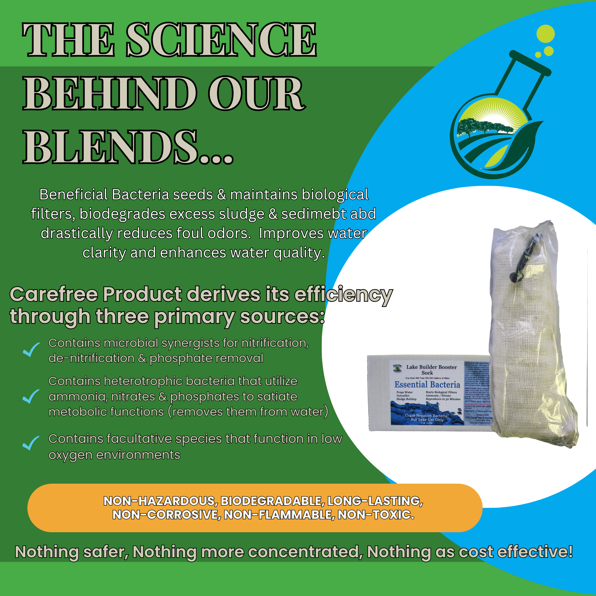 Time-Release Beneficial Bacteria for Ponds & Lakes | Lake Builder Booster Sock | Treats 1/4 Acre