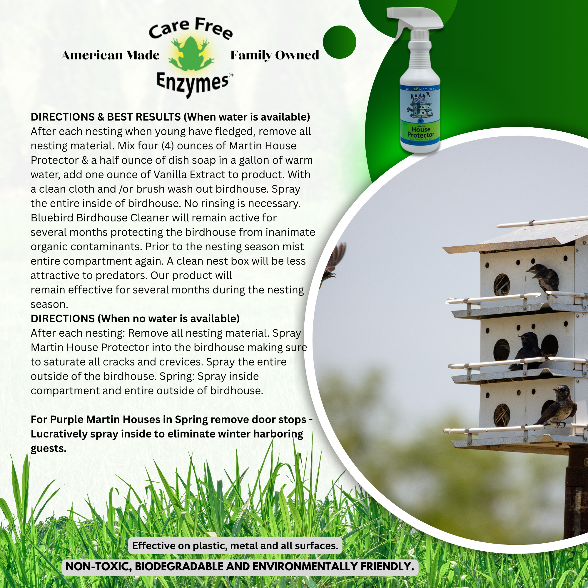 Natural Purple Martin House Protector Spray | Deters Mites & Parasites | 16 oz